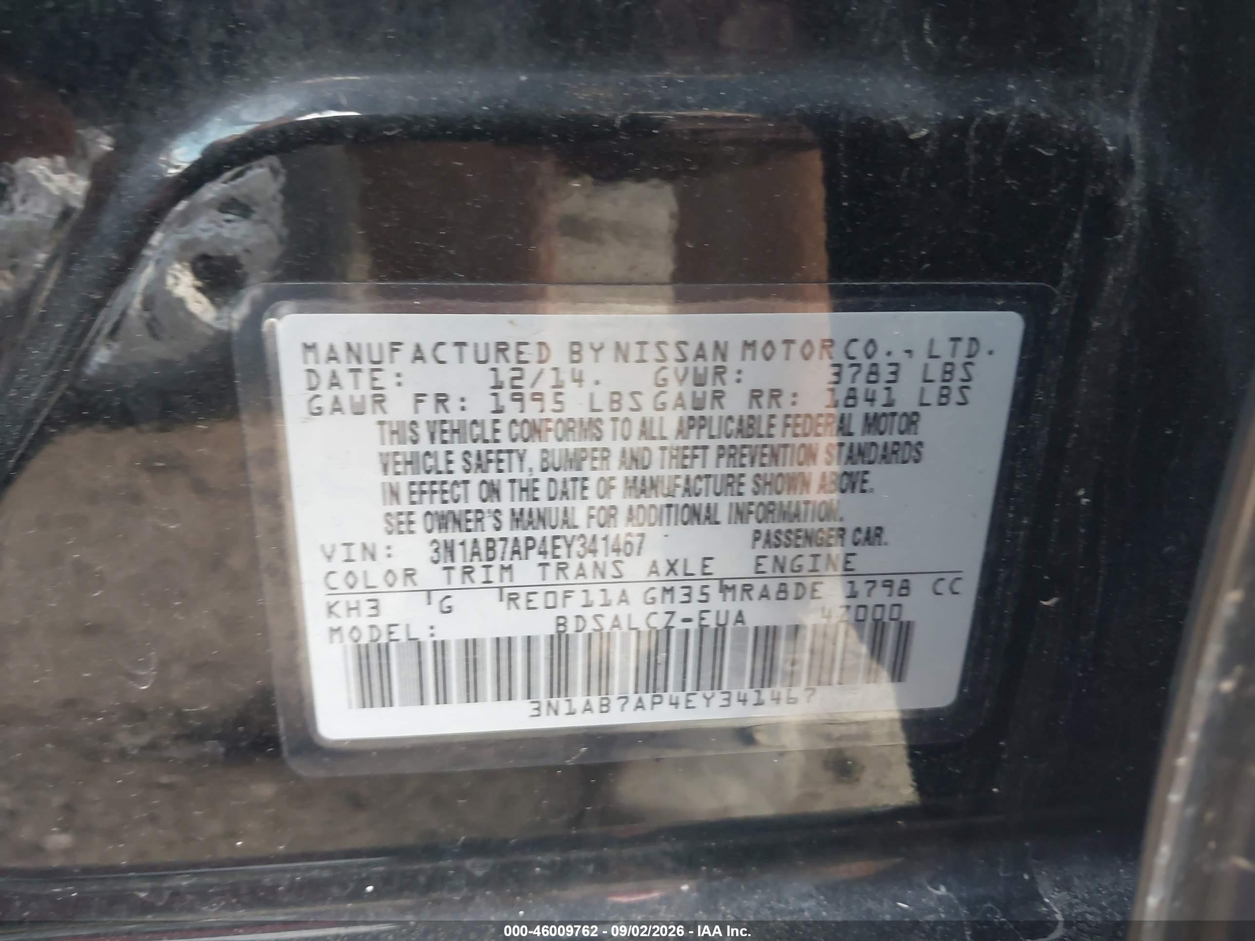 2014 Nissan Sentra S Black vin: 3N1AB7AP4EY341467