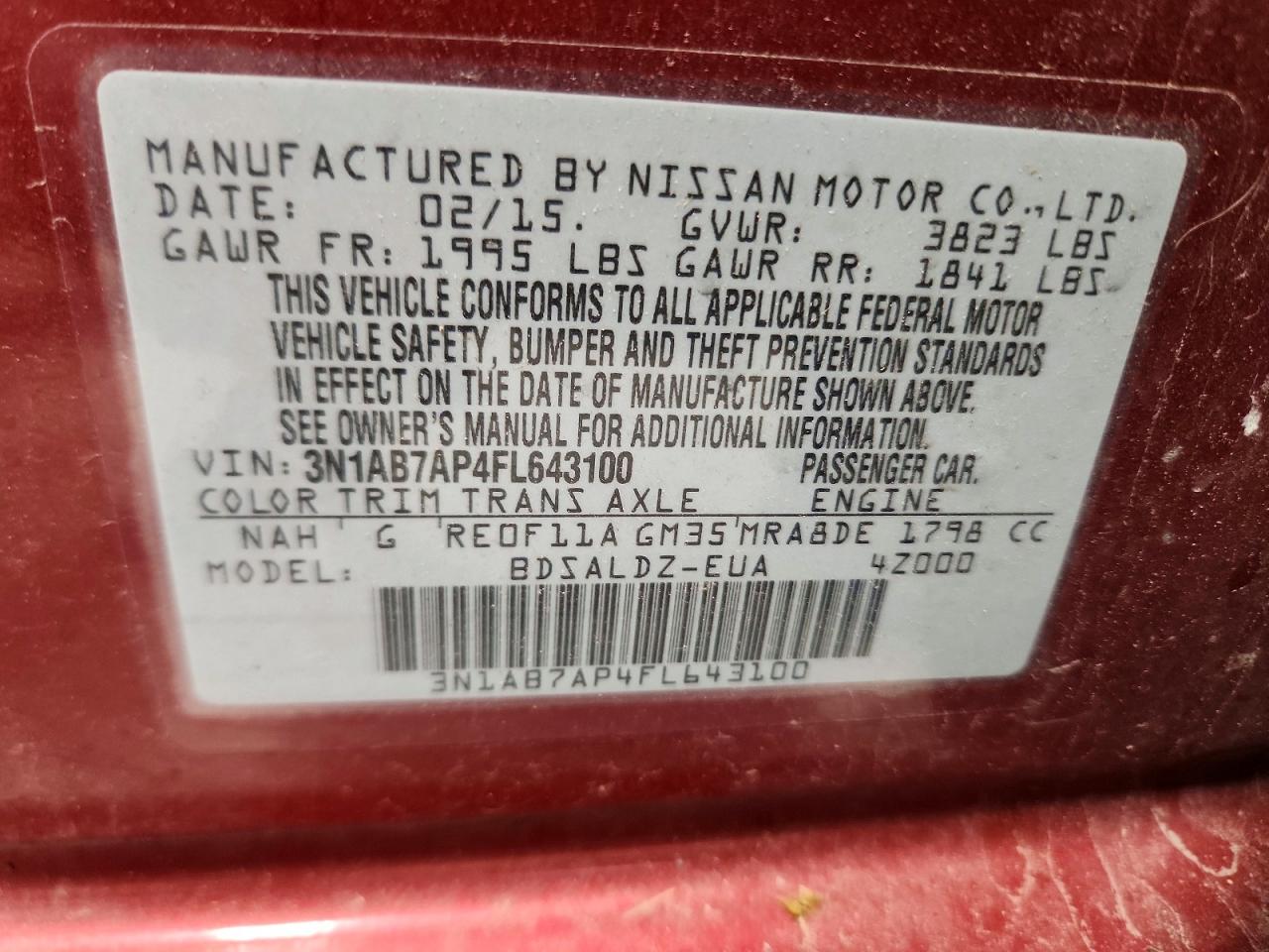 2015 Nissan Sentra Sv Red vin: 3N1AB7AP4FL643100