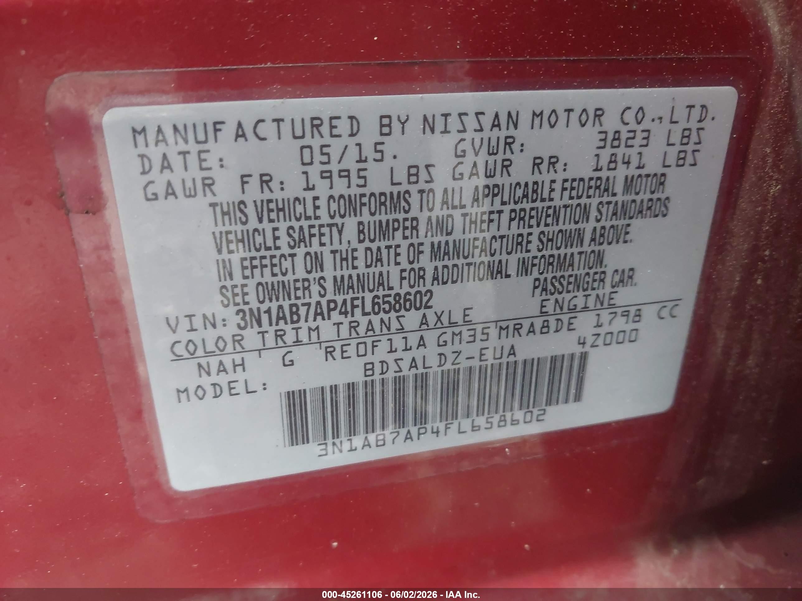 2015 Nissan Sentra Sv Red vin: 3N1AB7AP4FL658602