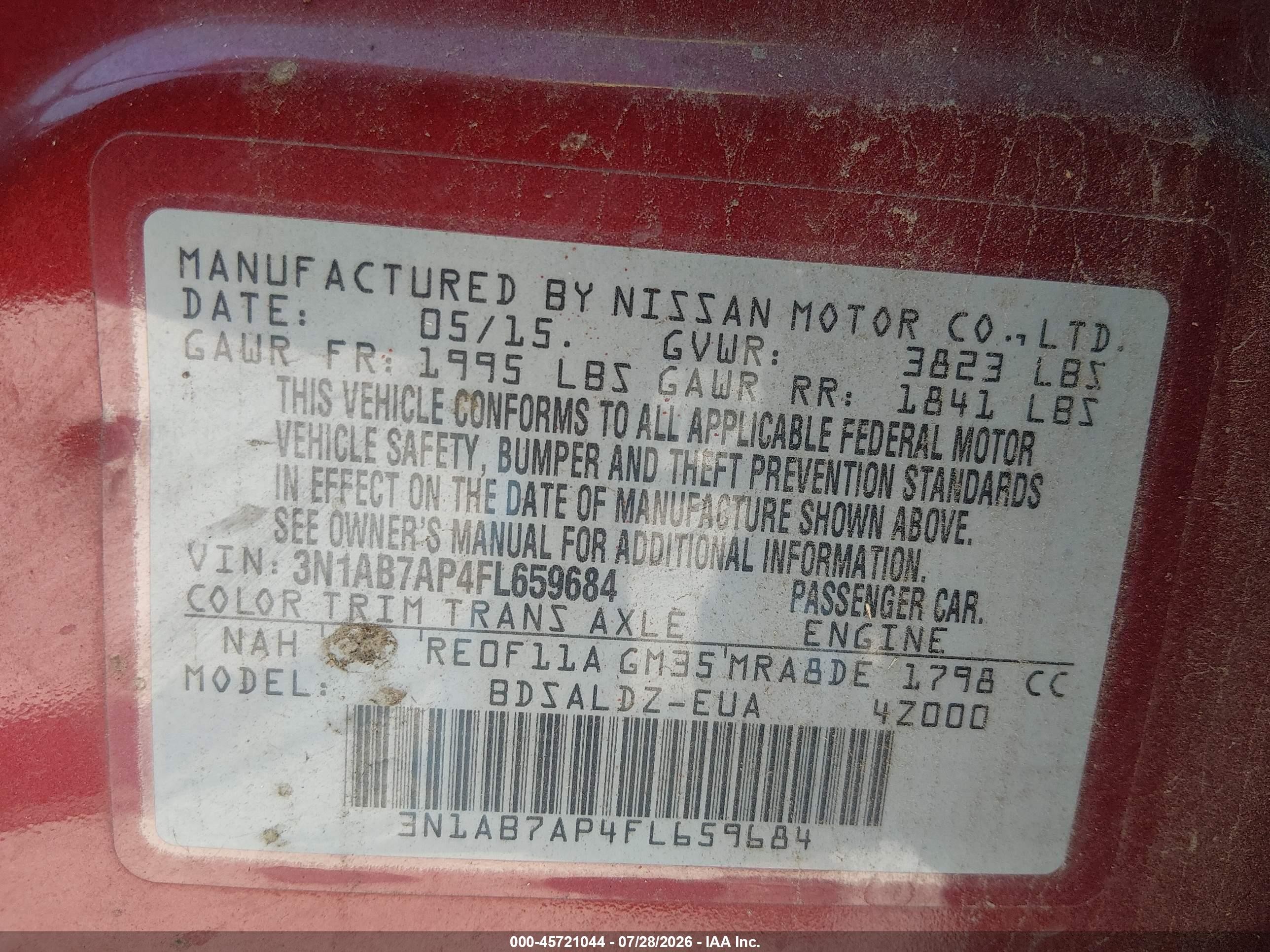 2015 Nissan Sentra Sv Red vin: 3N1AB7AP4FL659684