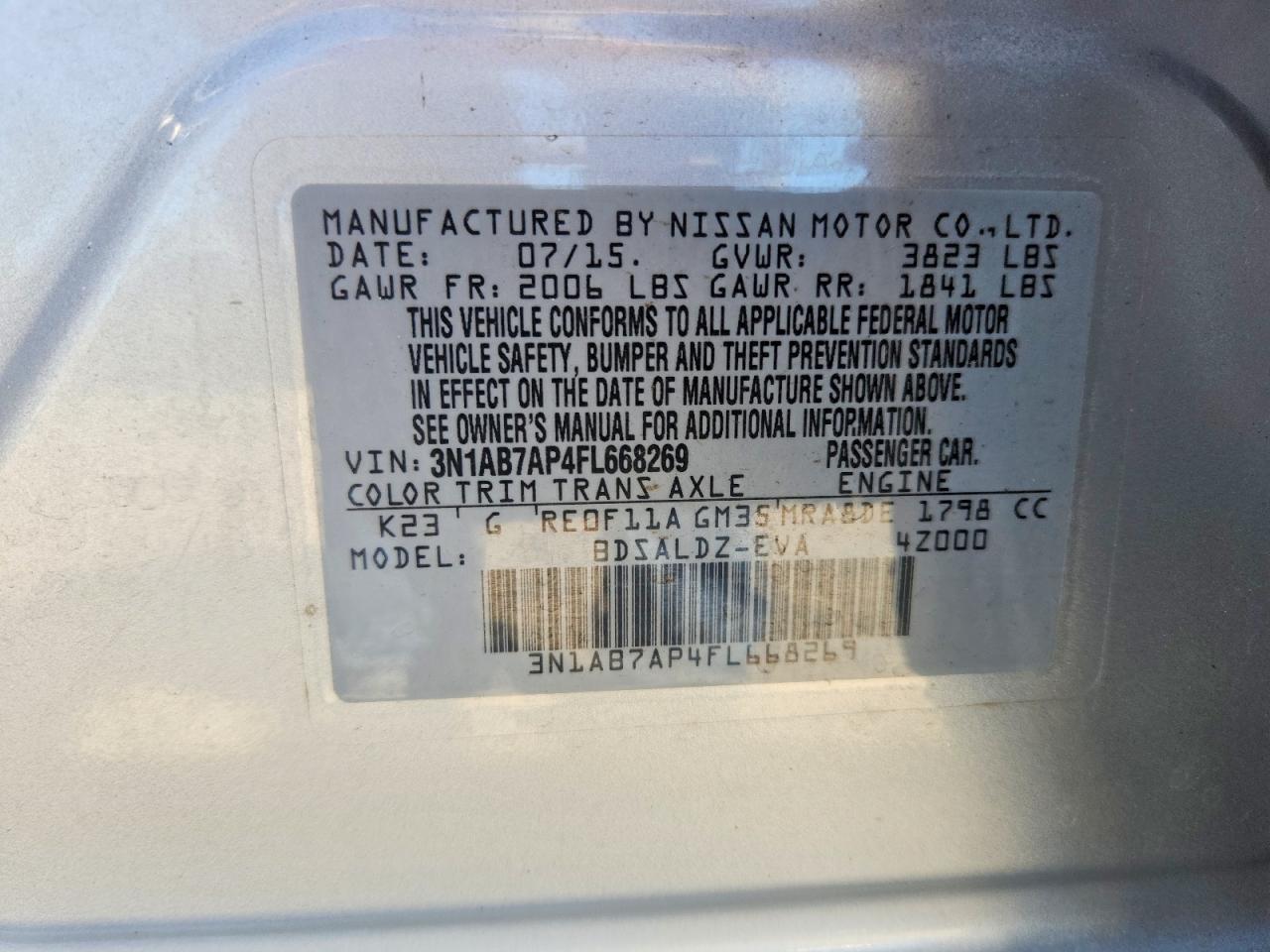 2015 Nissan Sentra Sv Silver vin: 3N1AB7AP4FL668269
