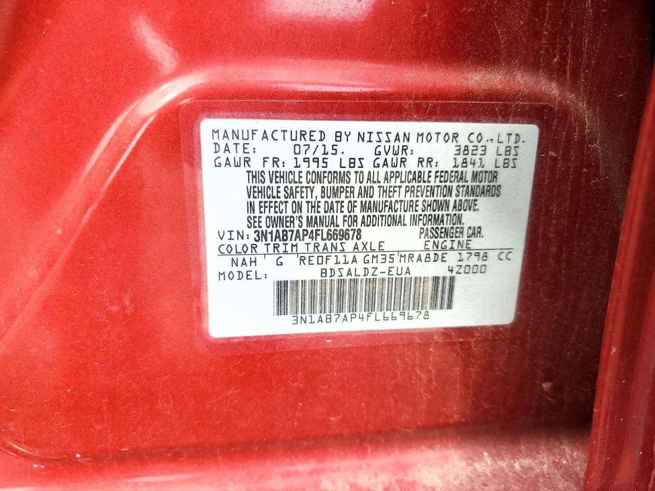 2015 Nissan Sentra Sv Red vin: 3N1AB7AP4FL669678