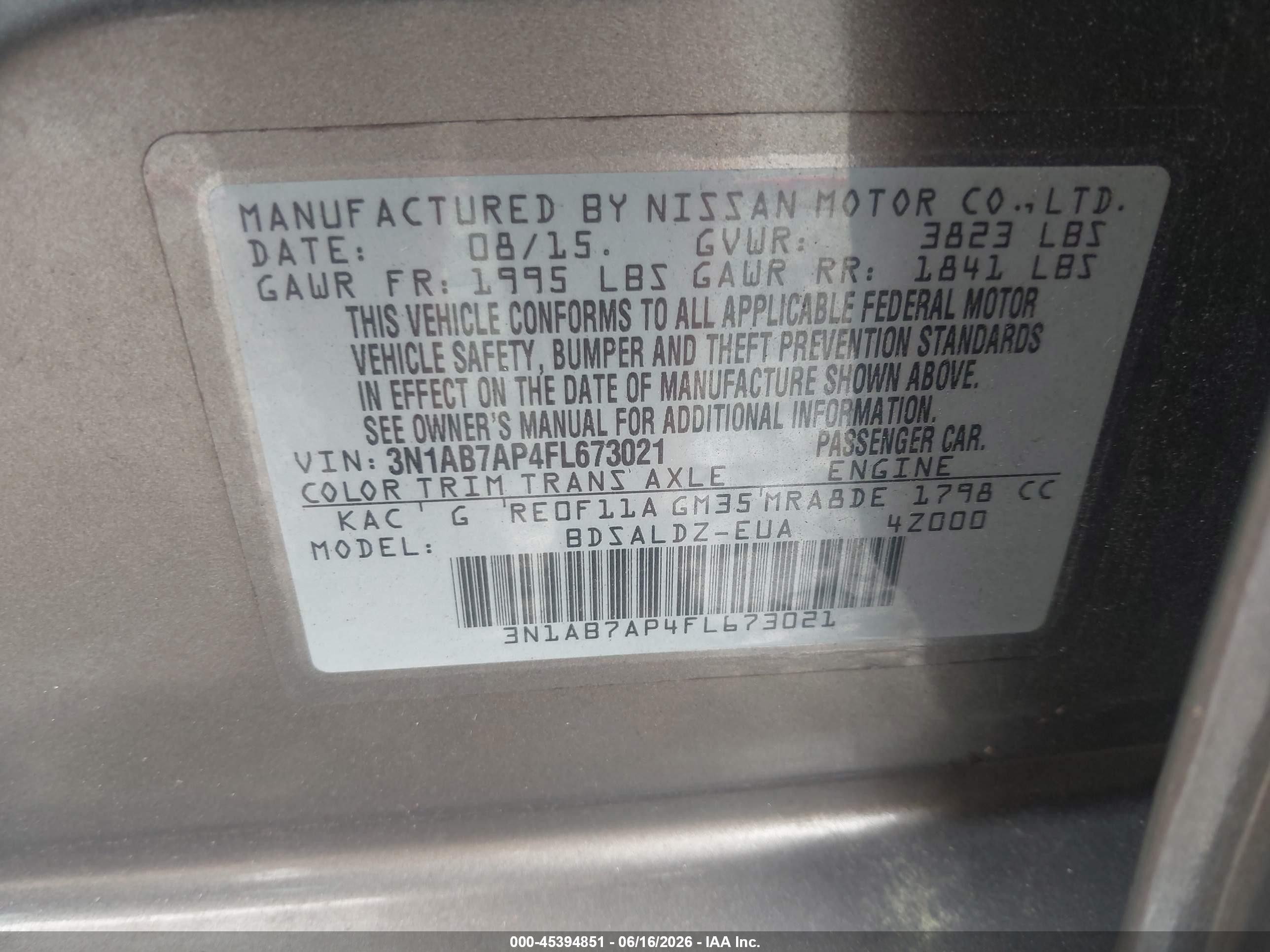 2015 Nissan Sentra Sv Gray vin: 3N1AB7AP4FL673021