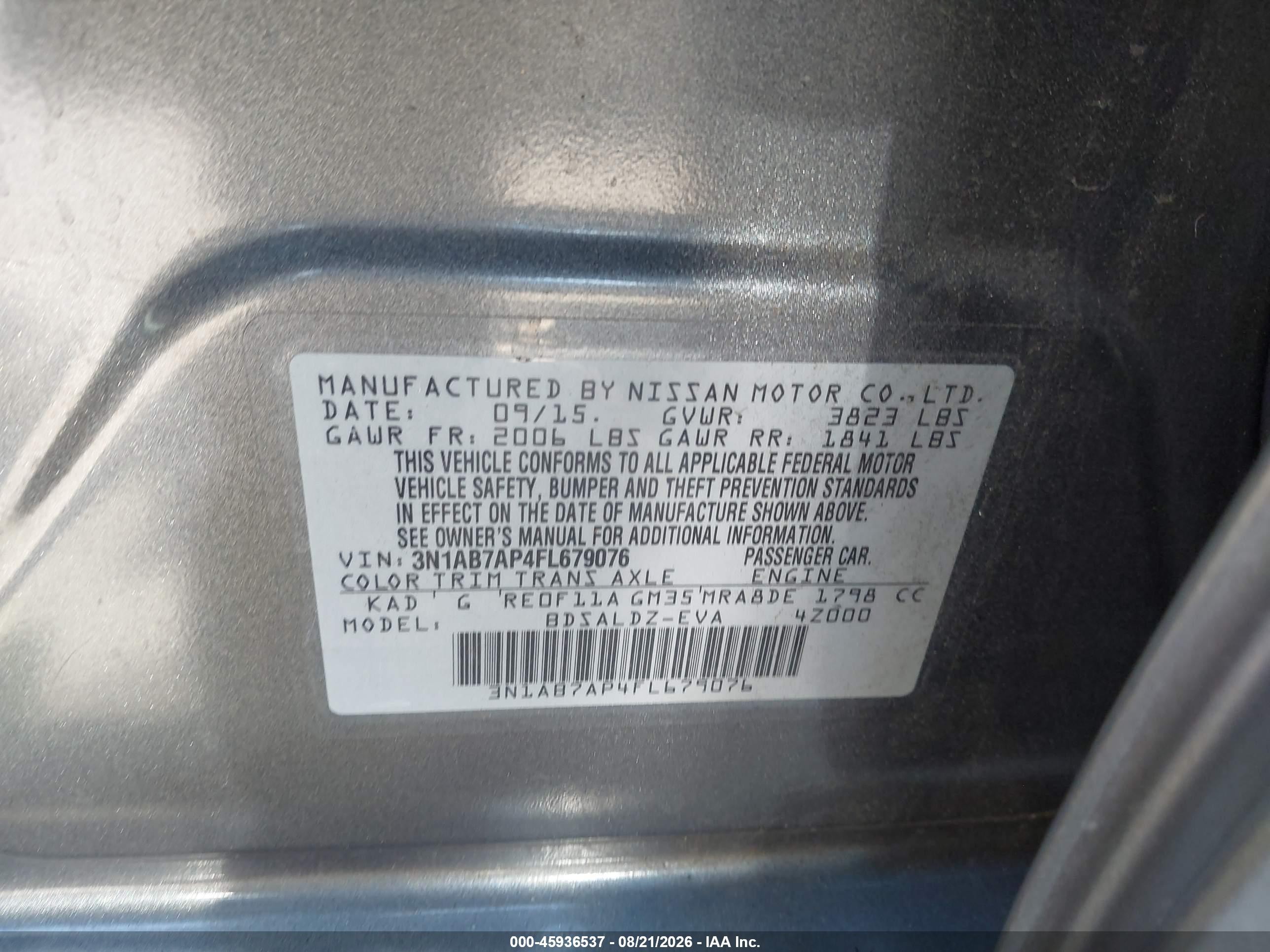 2015 Nissan Sentra Sv Gray vin: 3N1AB7AP4FL679076