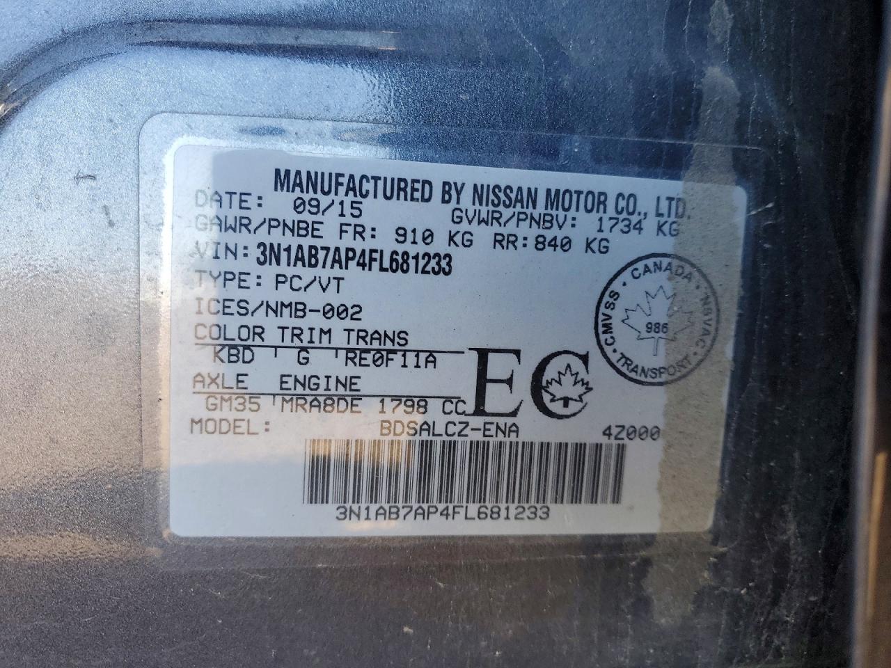 2015 Nissan Sentra S Gray vin: 3N1AB7AP4FL681233