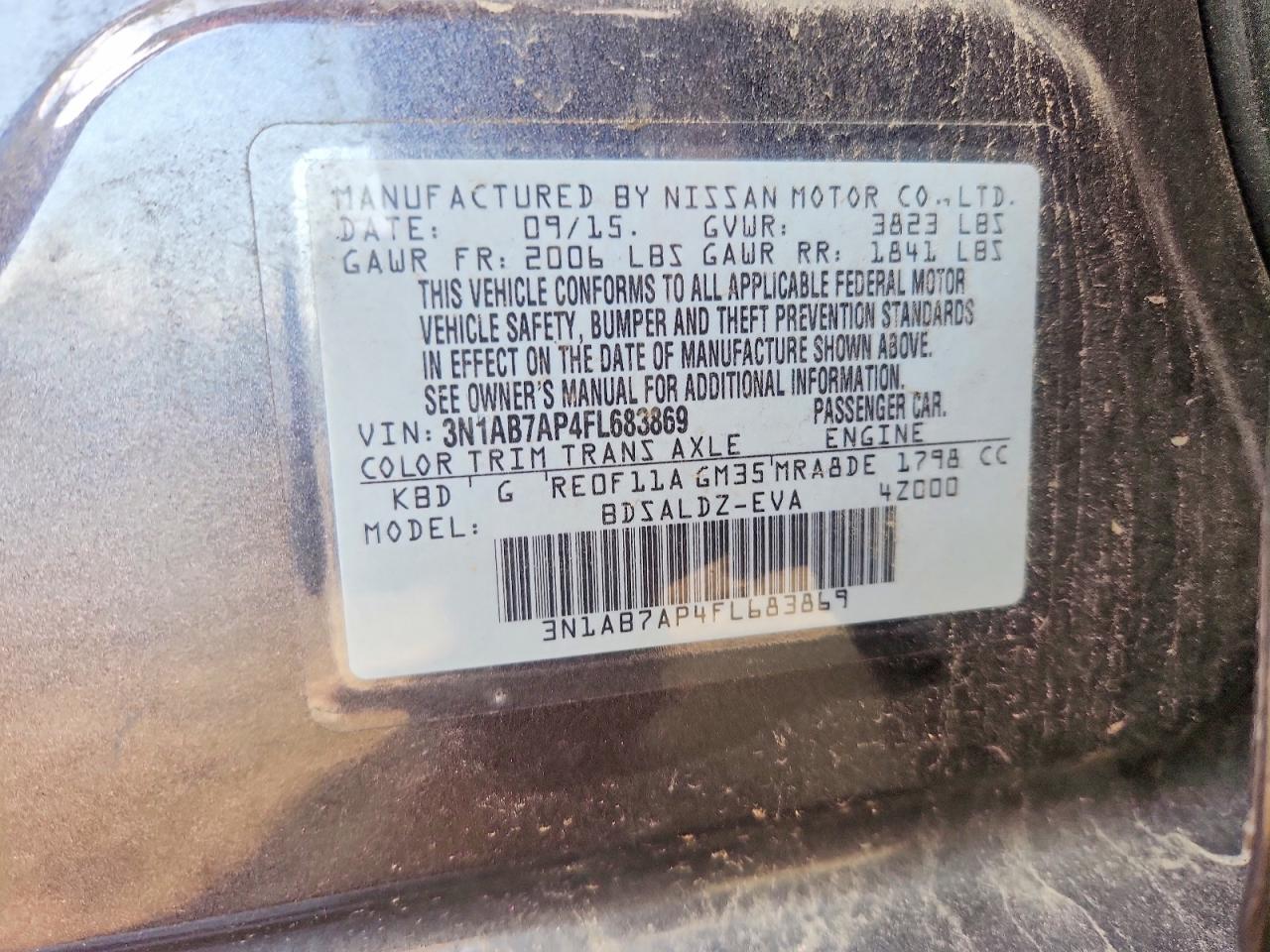2015 Nissan Sentra Sv Gray vin: 3N1AB7AP4FL683869