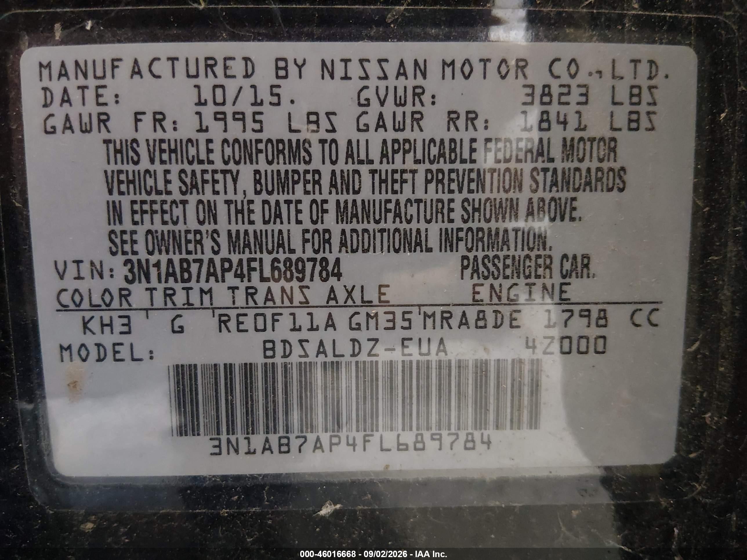 2015 Nissan Sentra Sv Black vin: 3N1AB7AP4FL689784