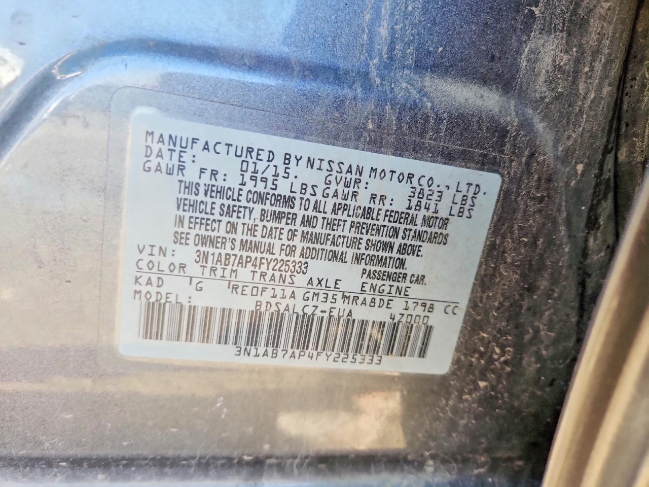 2015 Nissan Sentra S Gray vin: 3N1AB7AP4FY225333