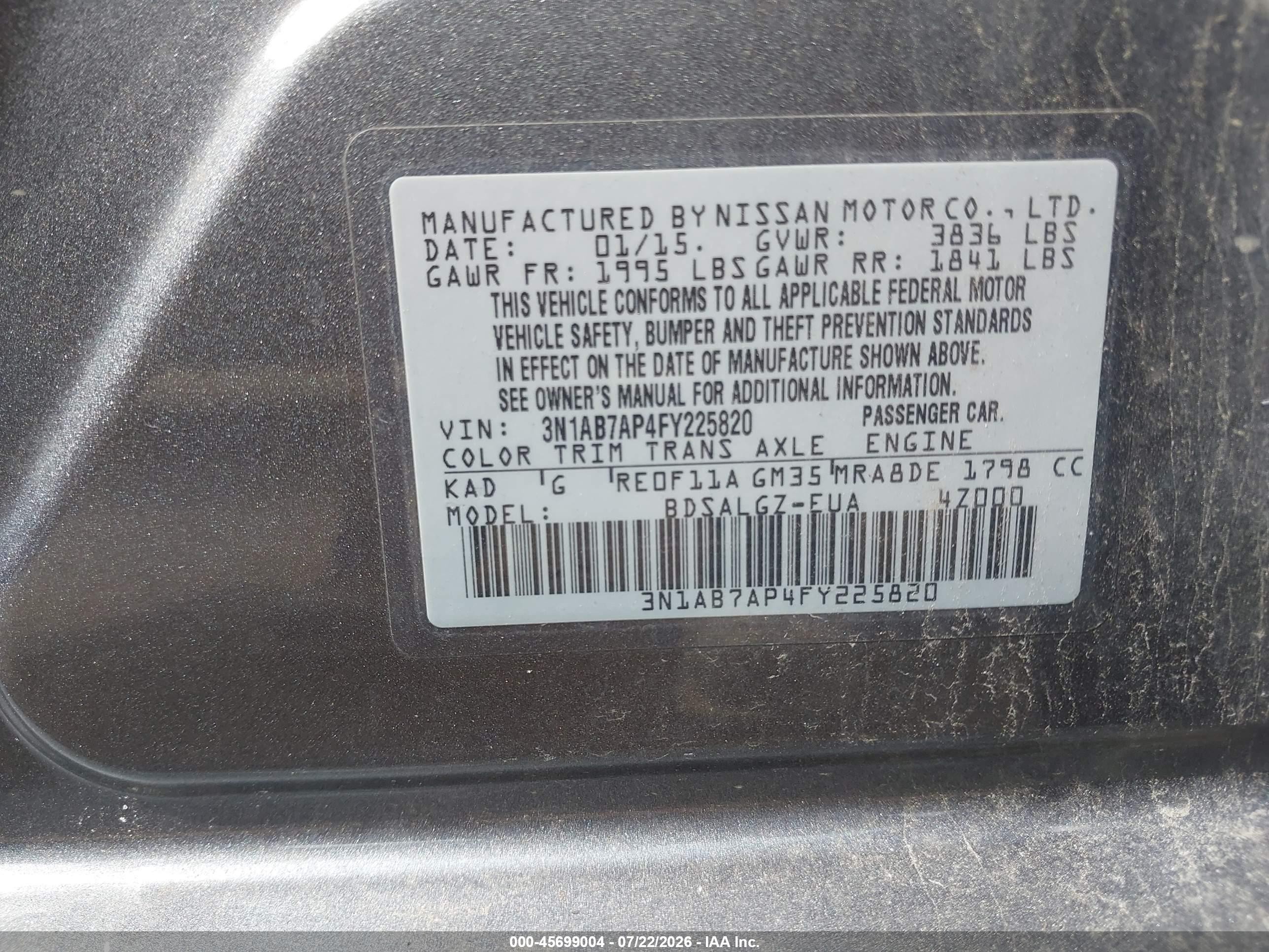 2015 Nissan Sentra Sl Gray vin: 3N1AB7AP4FY225820