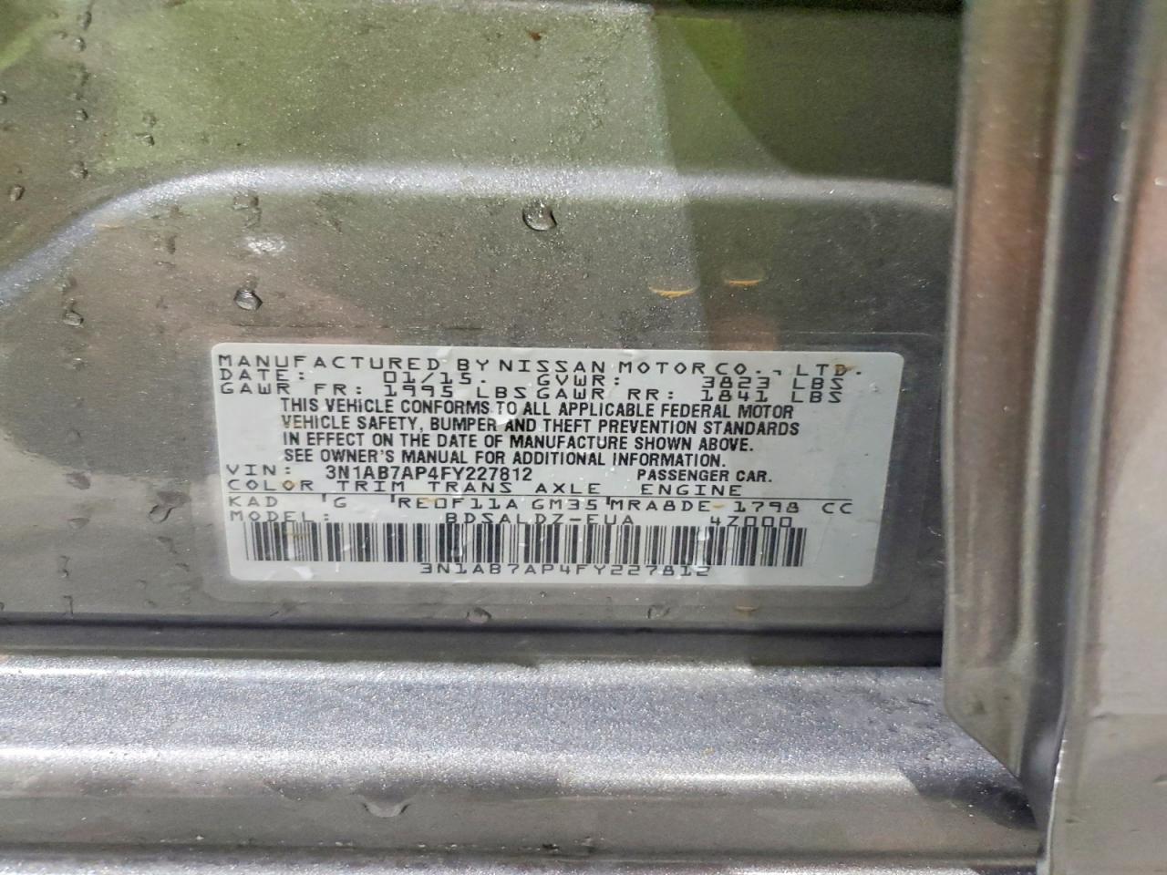 2015 Nissan Sentra Sv Gray vin: 3N1AB7AP4FY227812