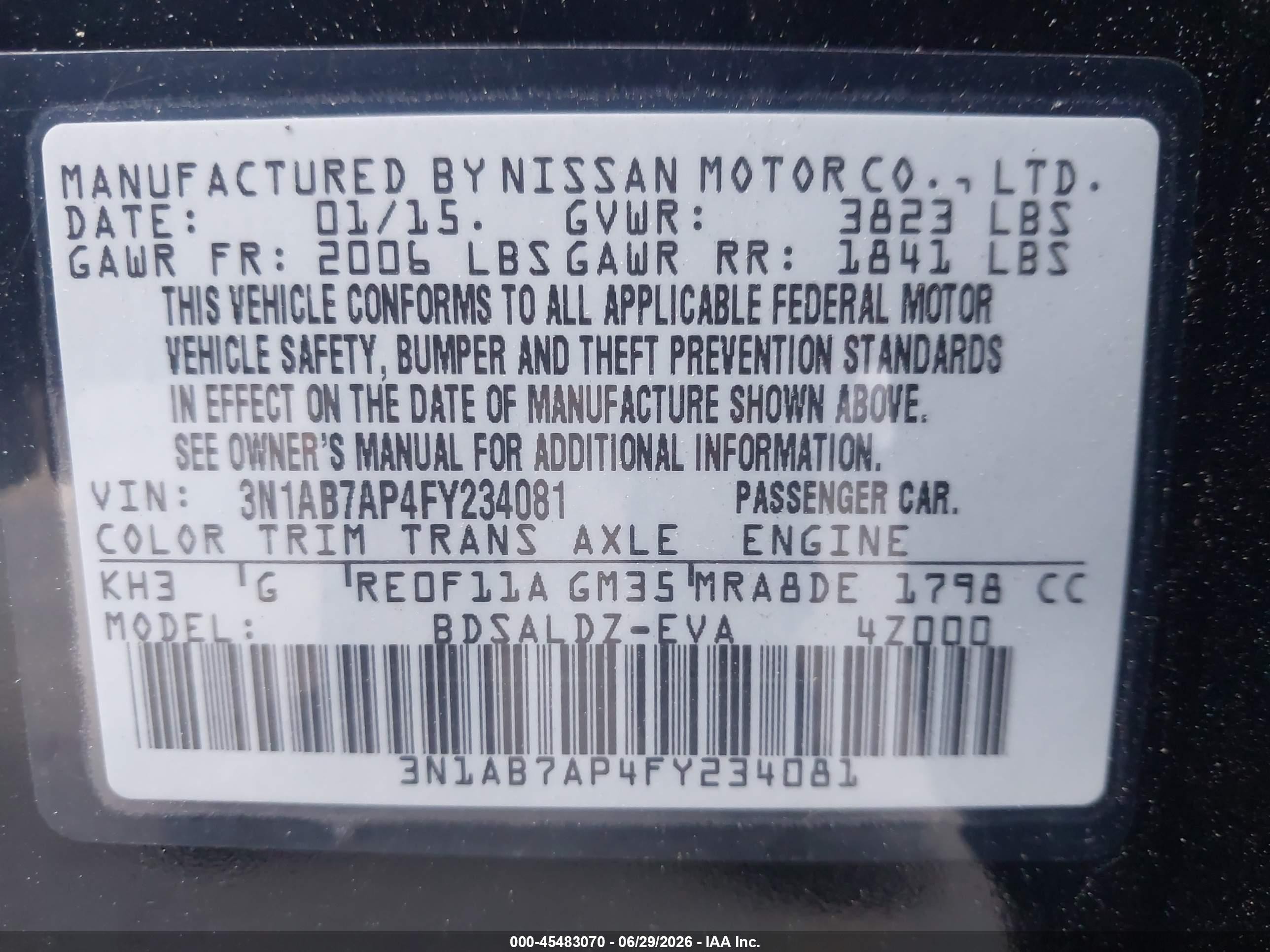 2015 Nissan Sentra Sv Черный vin: 3N1AB7AP4FY234081