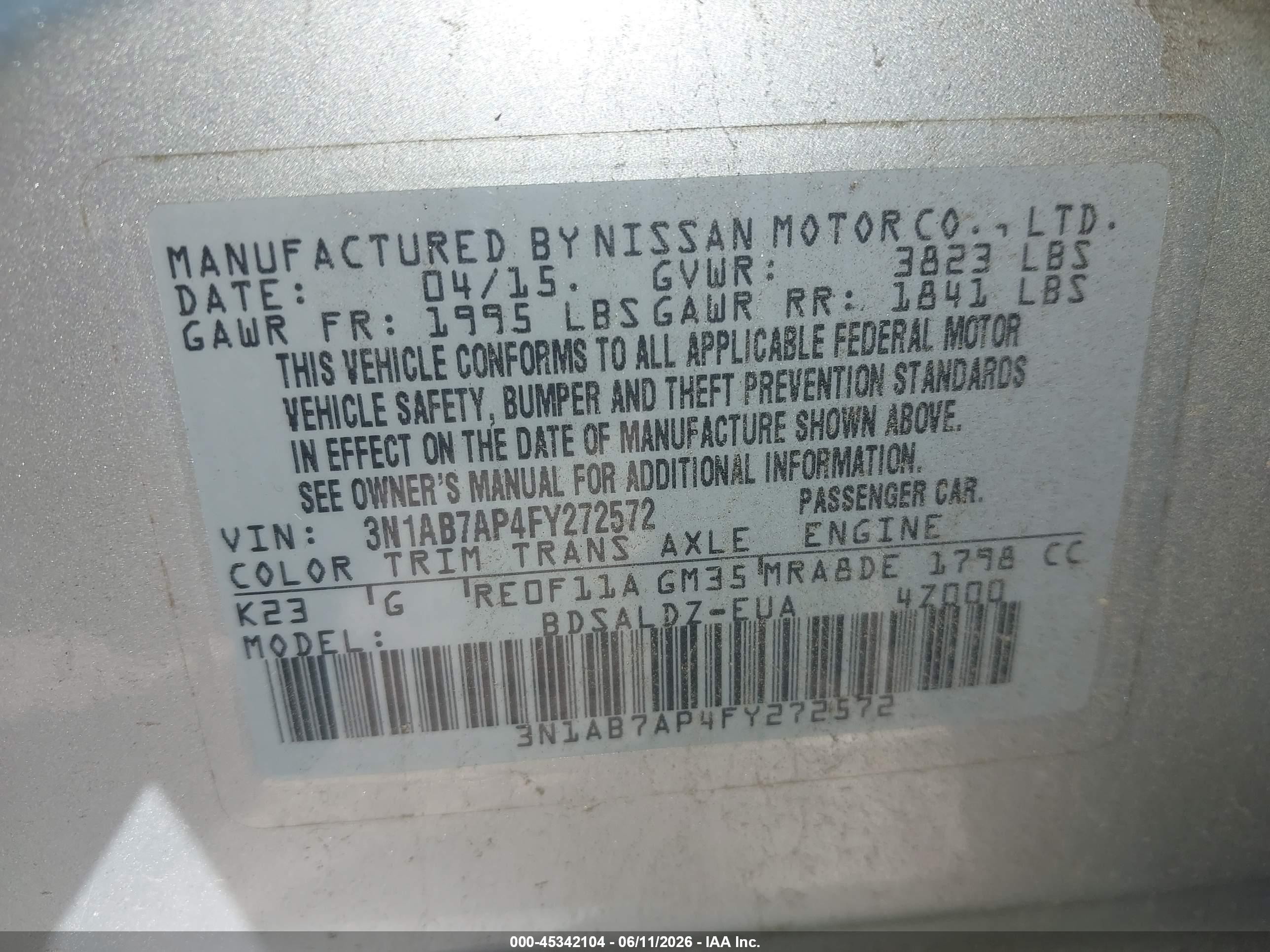 2015 Nissan Sentra Sv Silver vin: 3N1AB7AP4FY272572