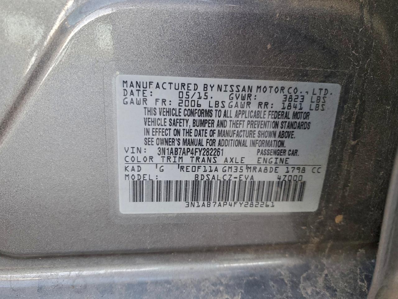 2015 Nissan Sentra S Charcoal vin: 3N1AB7AP4FY282261
