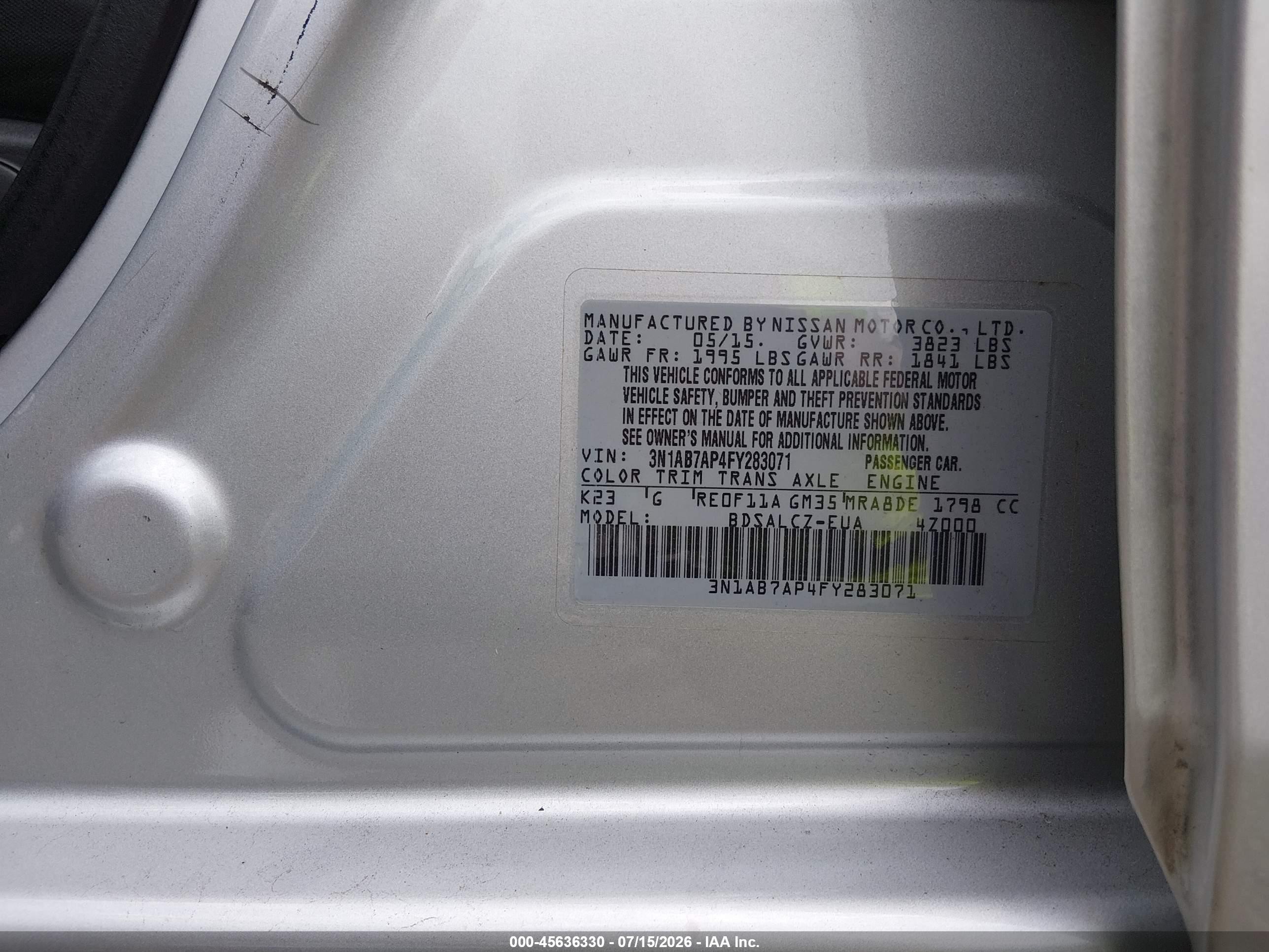 2015 Nissan Sentra S Silver vin: 3N1AB7AP4FY283071