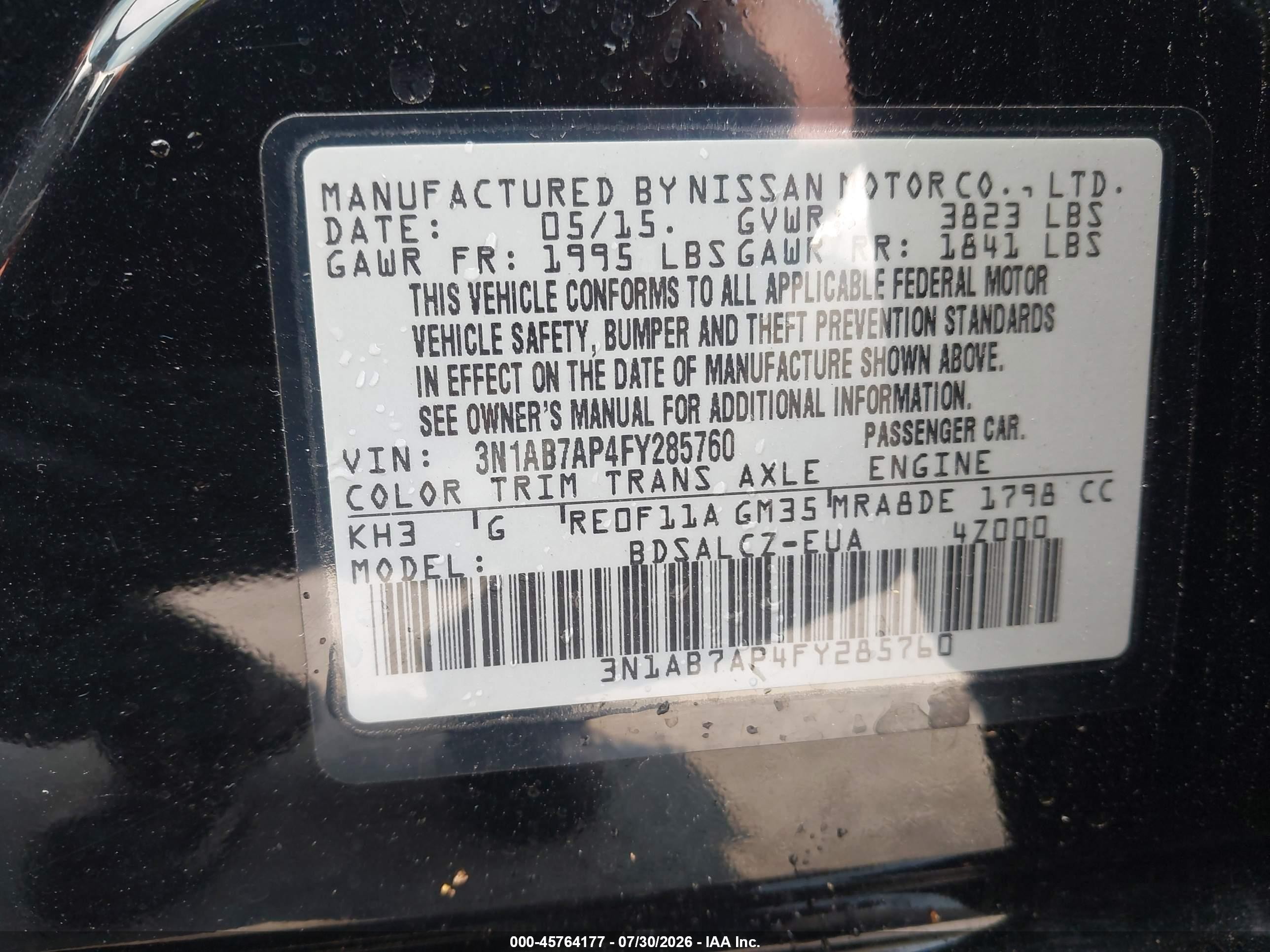 2015 Nissan Sentra S Black vin: 3N1AB7AP4FY285760