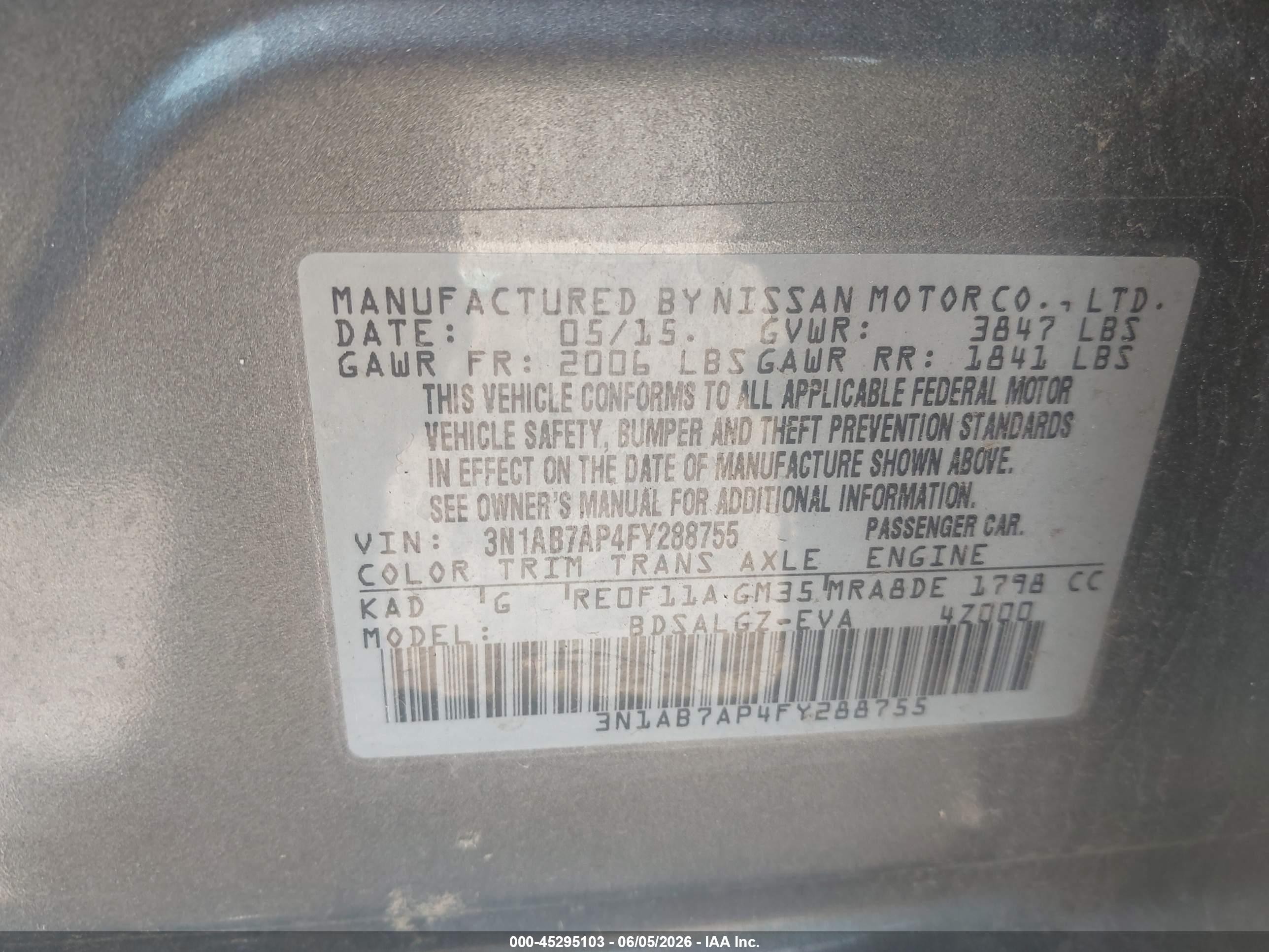 2015 Nissan Sentra Sl Gray vin: 3N1AB7AP4FY288755