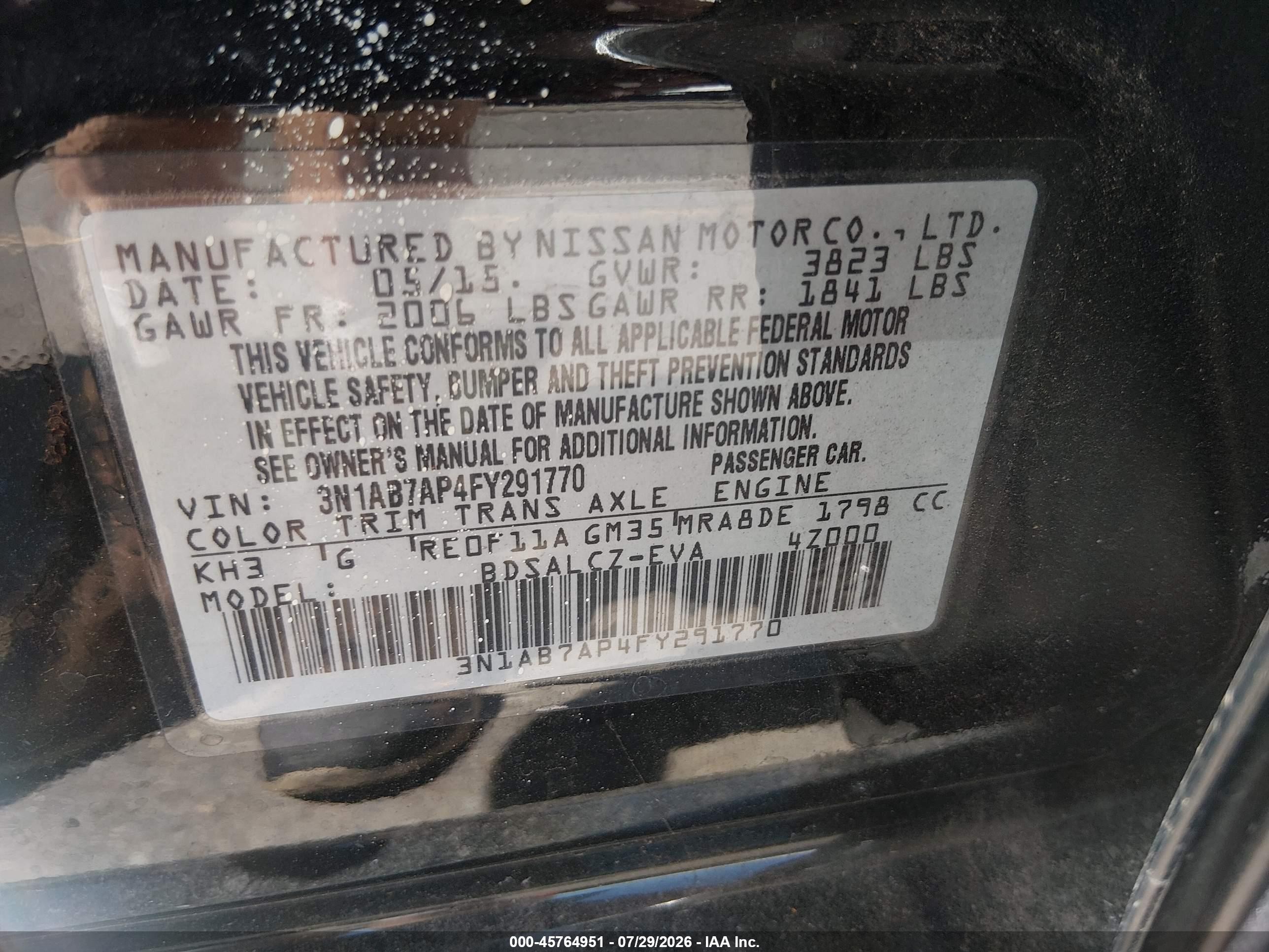 2015 Nissan Sentra S Black vin: 3N1AB7AP4FY291770