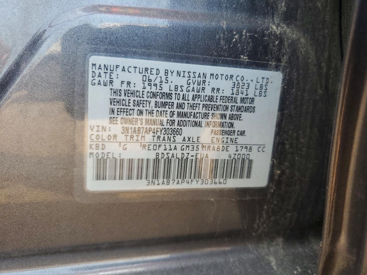 2015 Nissan Sentra Sv Gray vin: 3N1AB7AP4FY303660