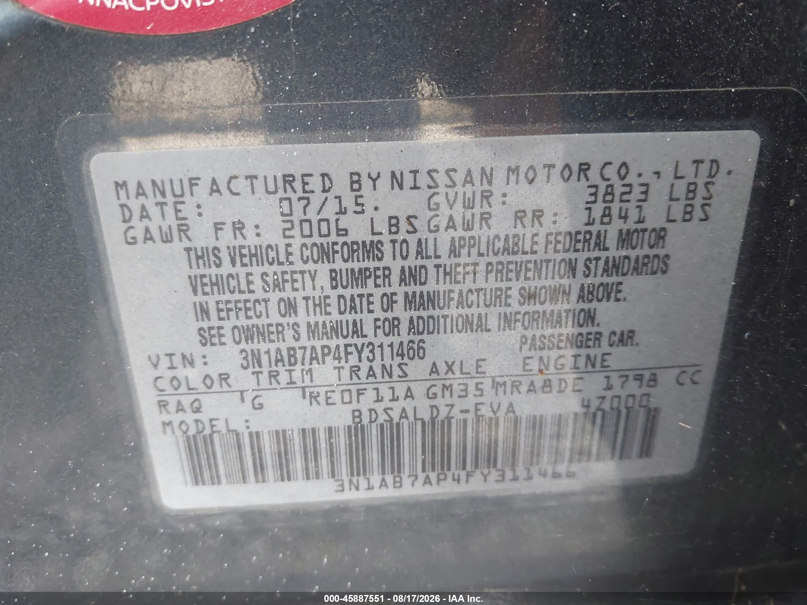 2015 Nissan Sentra Sv Gray vin: 3N1AB7AP4FY311466