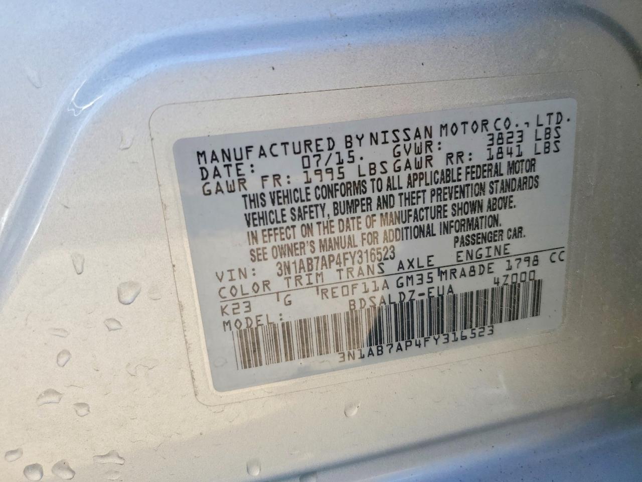 2015 Nissan Sentra Sv Silver vin: 3N1AB7AP4FY316523