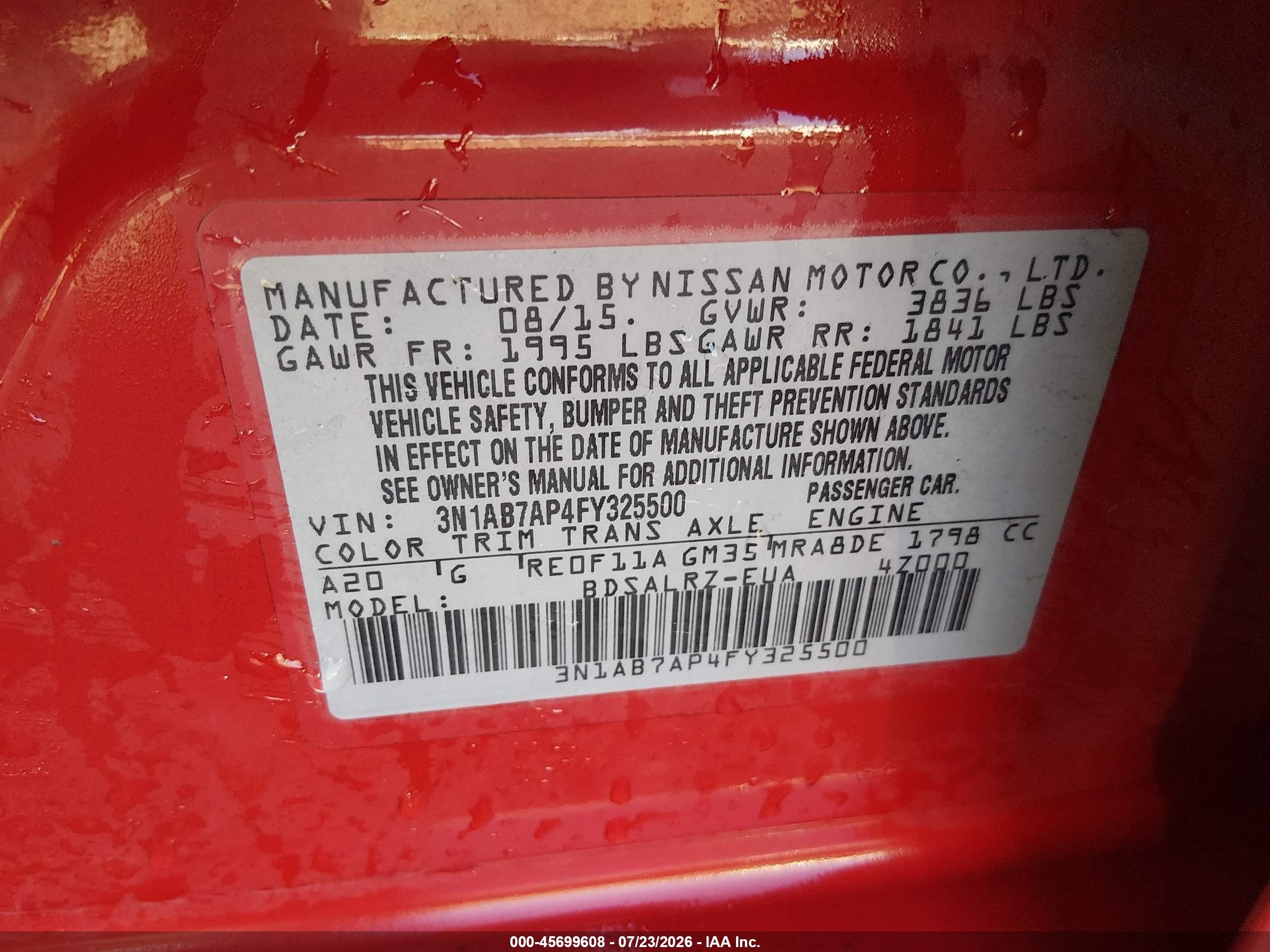 2015 Nissan Sentra Sr Red vin: 3N1AB7AP4FY325500
