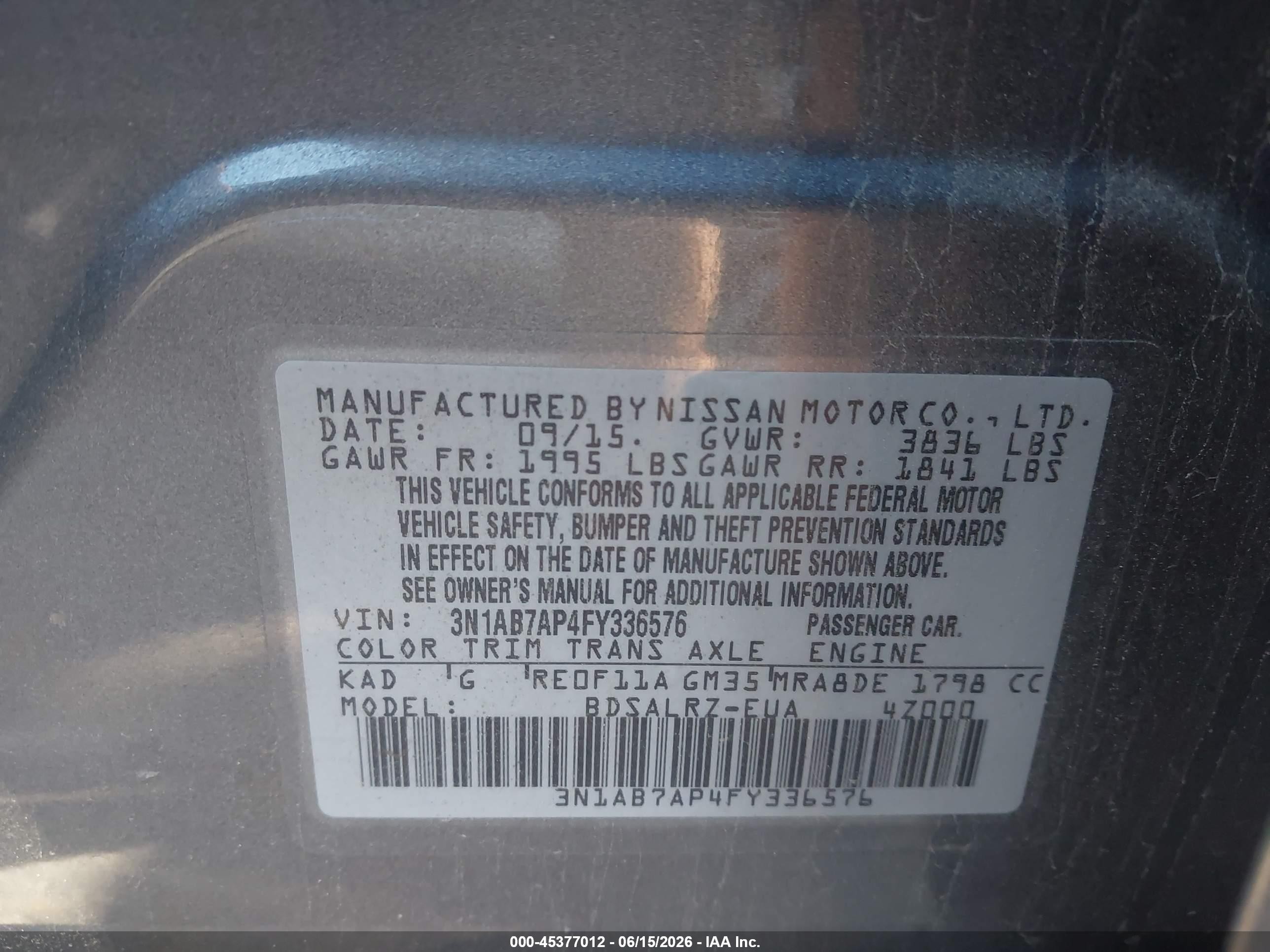 2015 Nissan Sentra Sr Gray vin: 3N1AB7AP4FY336576