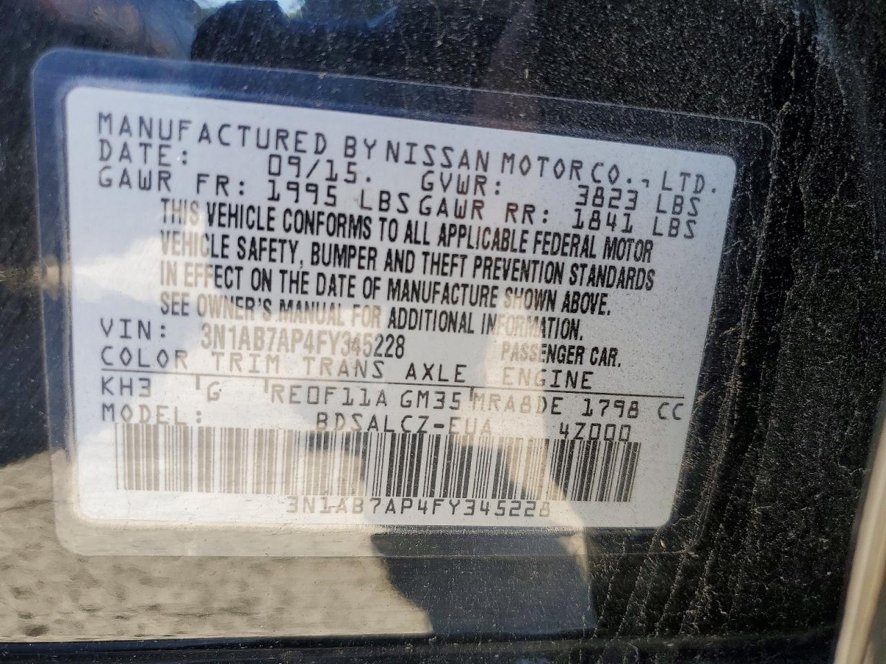 2015 Nissan Sentra S Black vin: 3N1AB7AP4FY345228