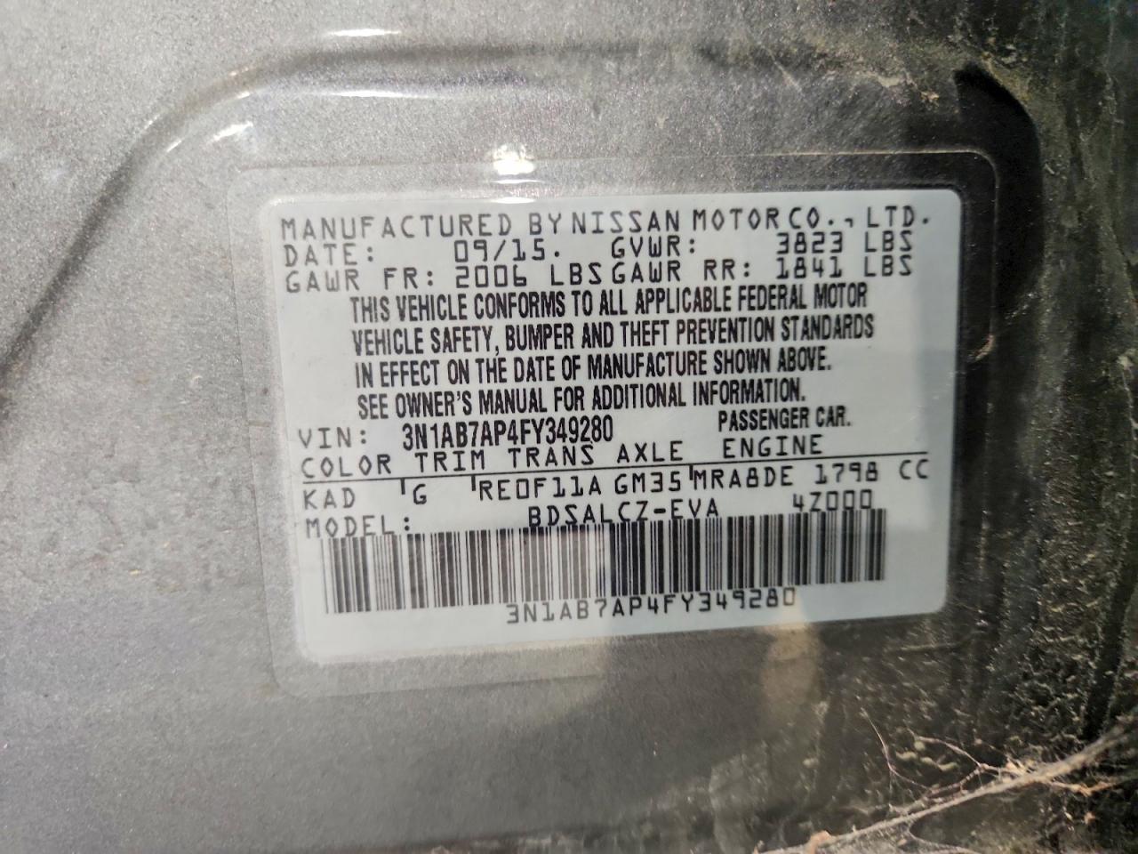 2015 Nissan Sentra S Gray vin: 3N1AB7AP4FY349280