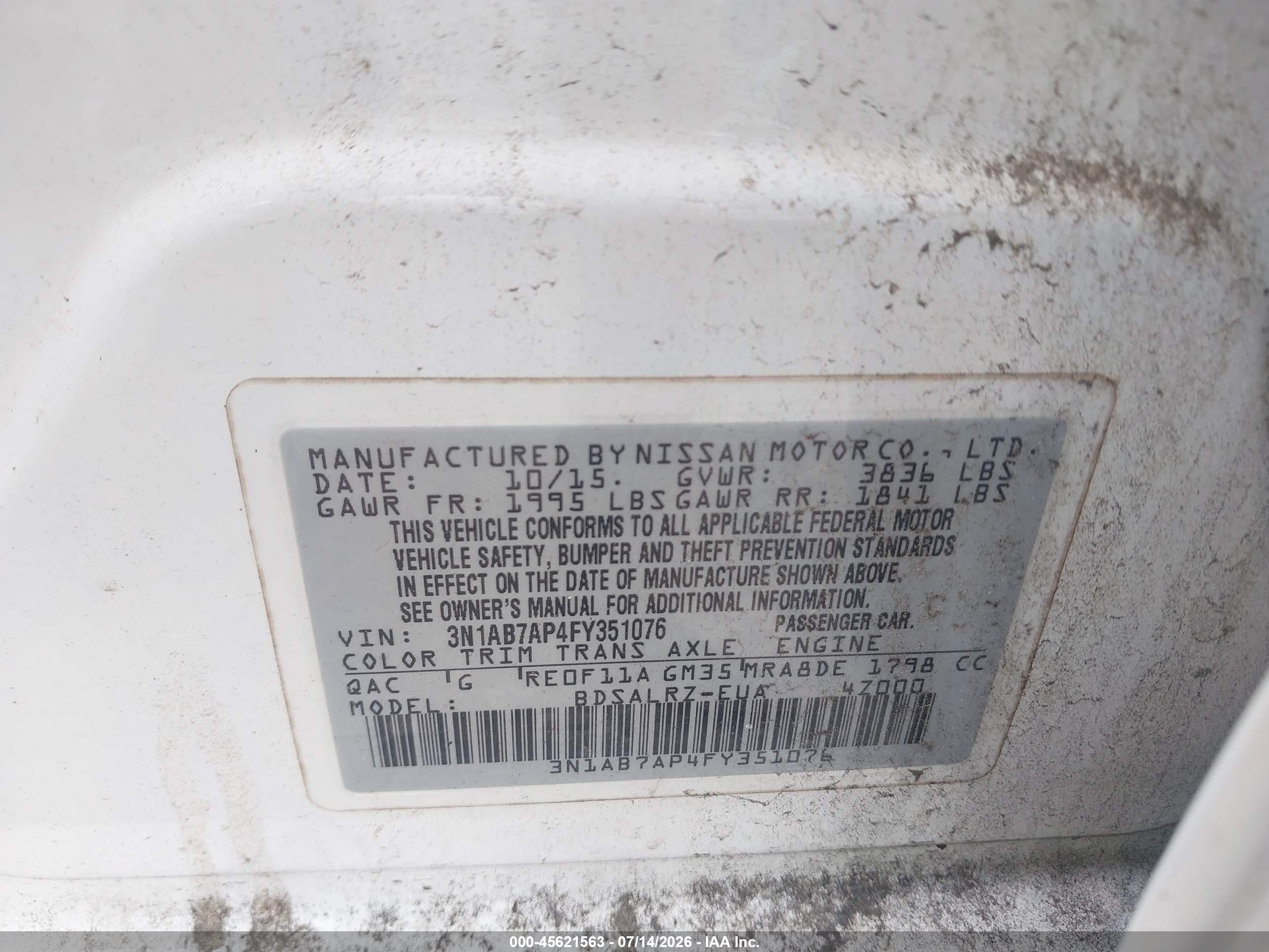 2015 Nissan Sentra Sr White vin: 3N1AB7AP4FY351076