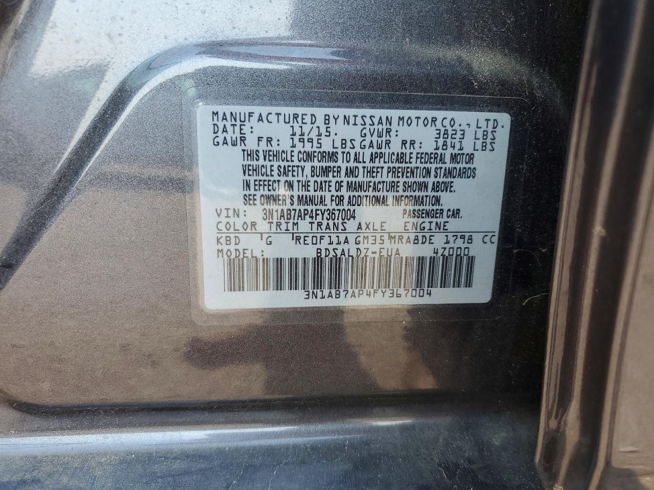 2015 Nissan Sentra Sv Gray vin: 3N1AB7AP4FY367004