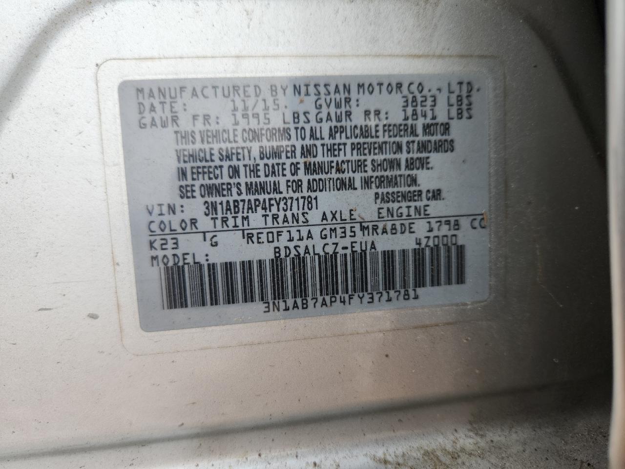 2015 Nissan Sentra S Silver vin: 3N1AB7AP4FY371781