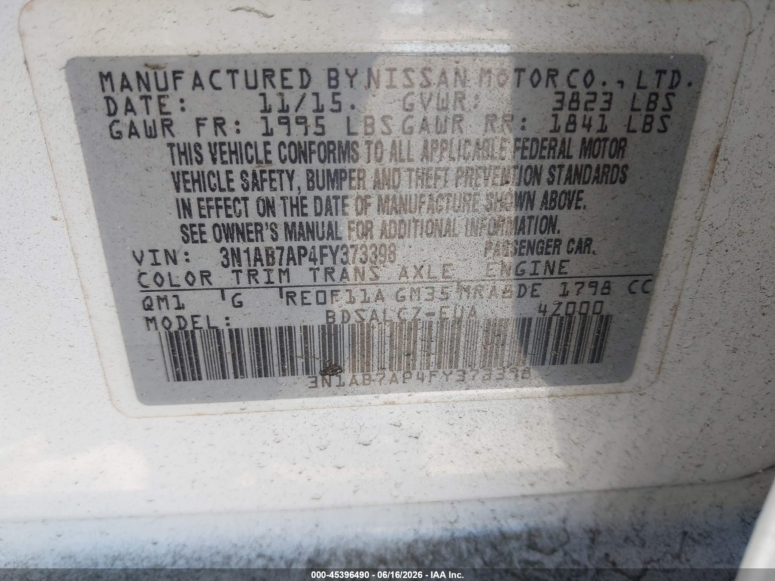 2015 Nissan Sentra S Белый vin: 3N1AB7AP4FY373398