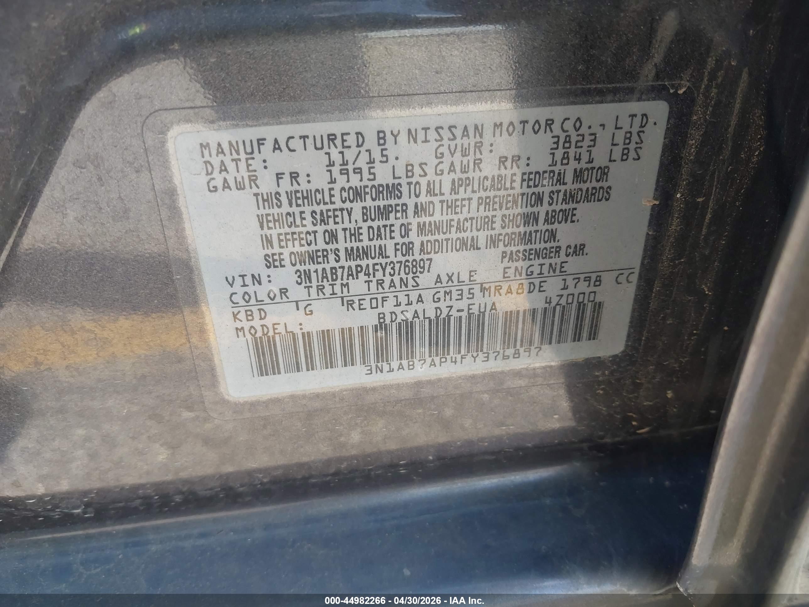2015 Nissan Sentra Sv Gray vin: 3N1AB7AP4FY376897