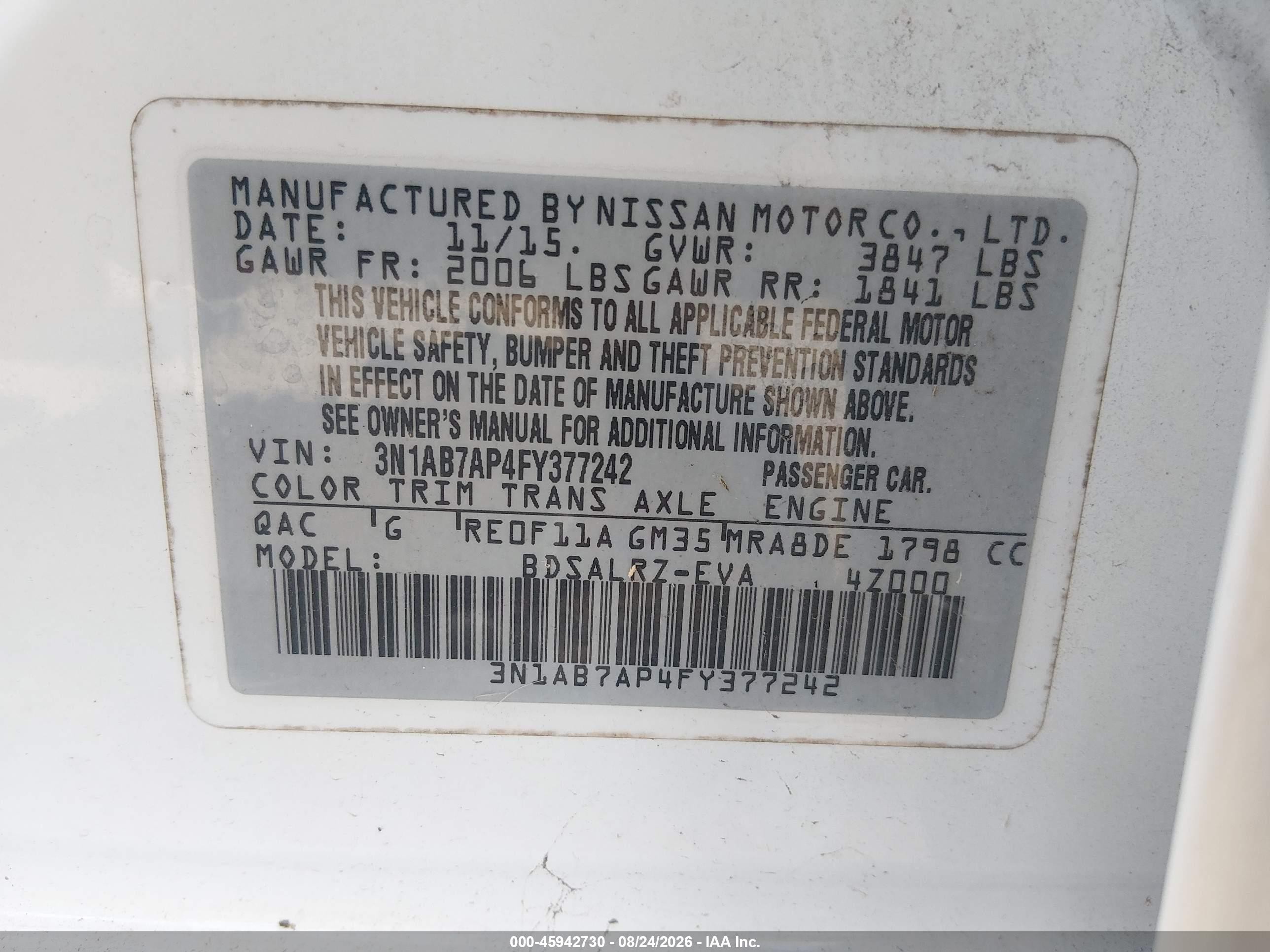 2015 Nissan Sentra Sr White vin: 3N1AB7AP4FY377242