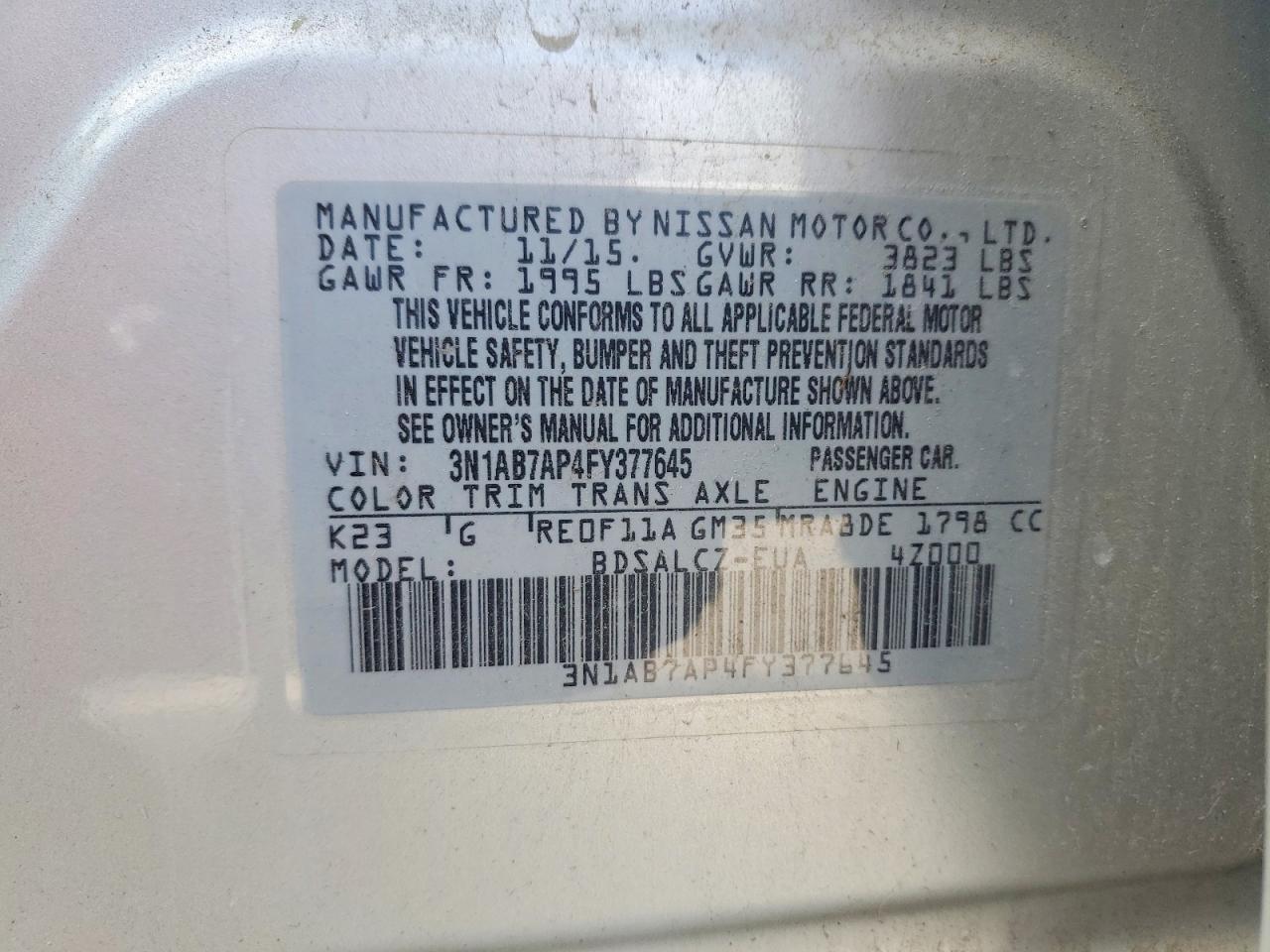 2015 Nissan Sentra S Silver vin: 3N1AB7AP4FY377645