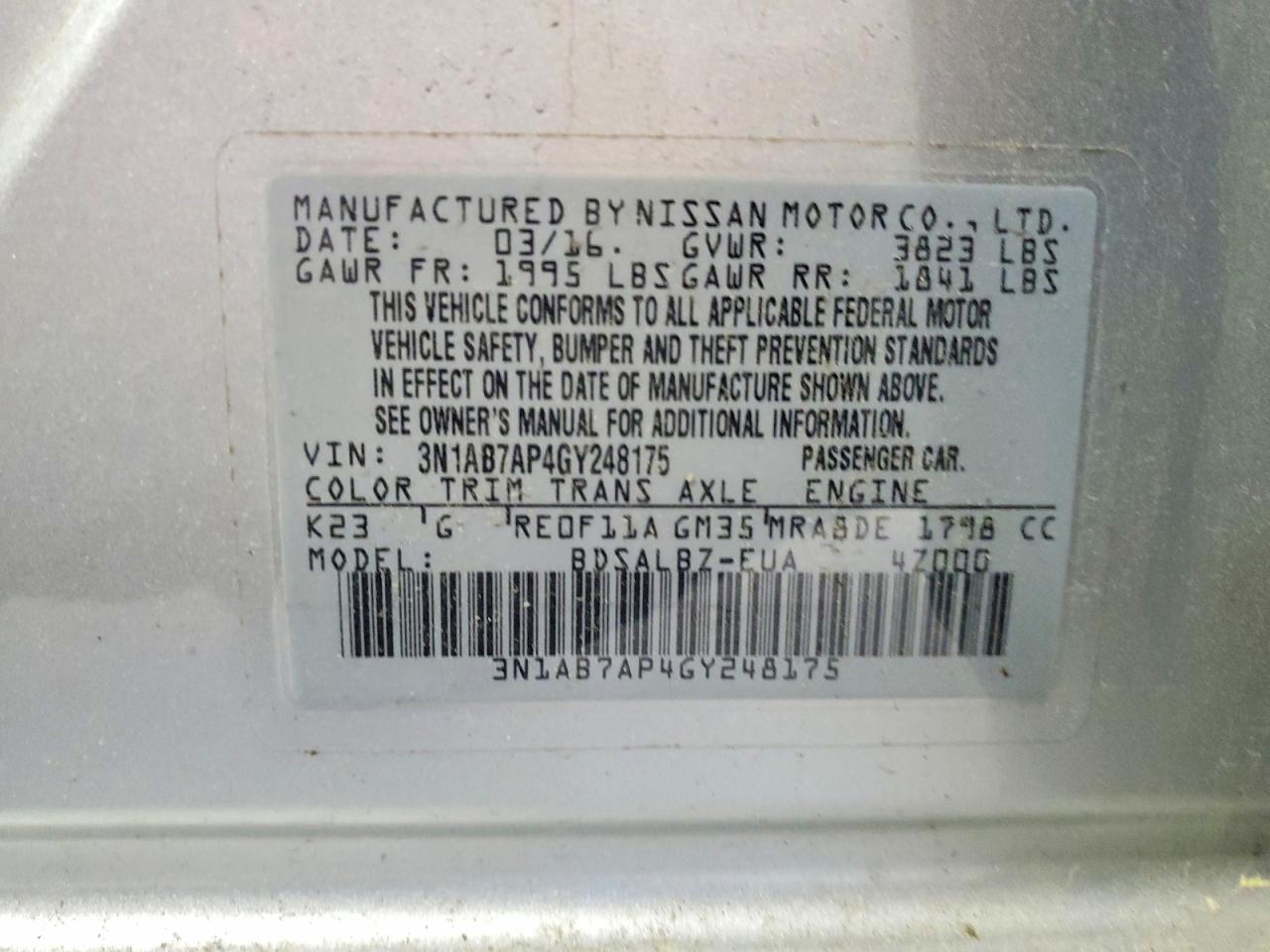 2016 Nissan Sentra S Silver vin: 3N1AB7AP4GY248175