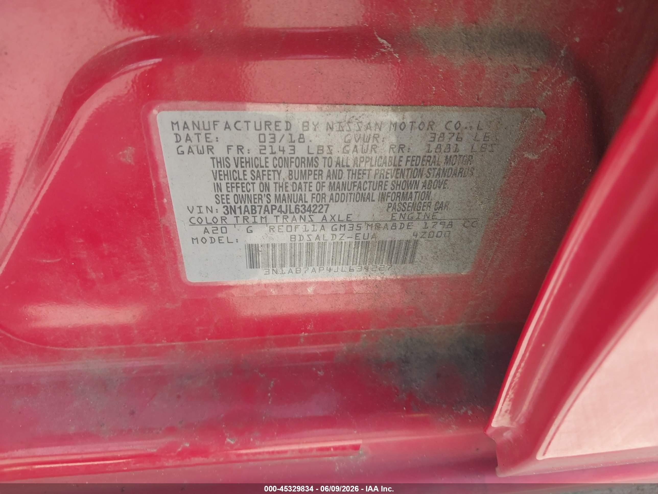 2018 Nissan Sentra Sv Red vin: 3N1AB7AP4JL634227
