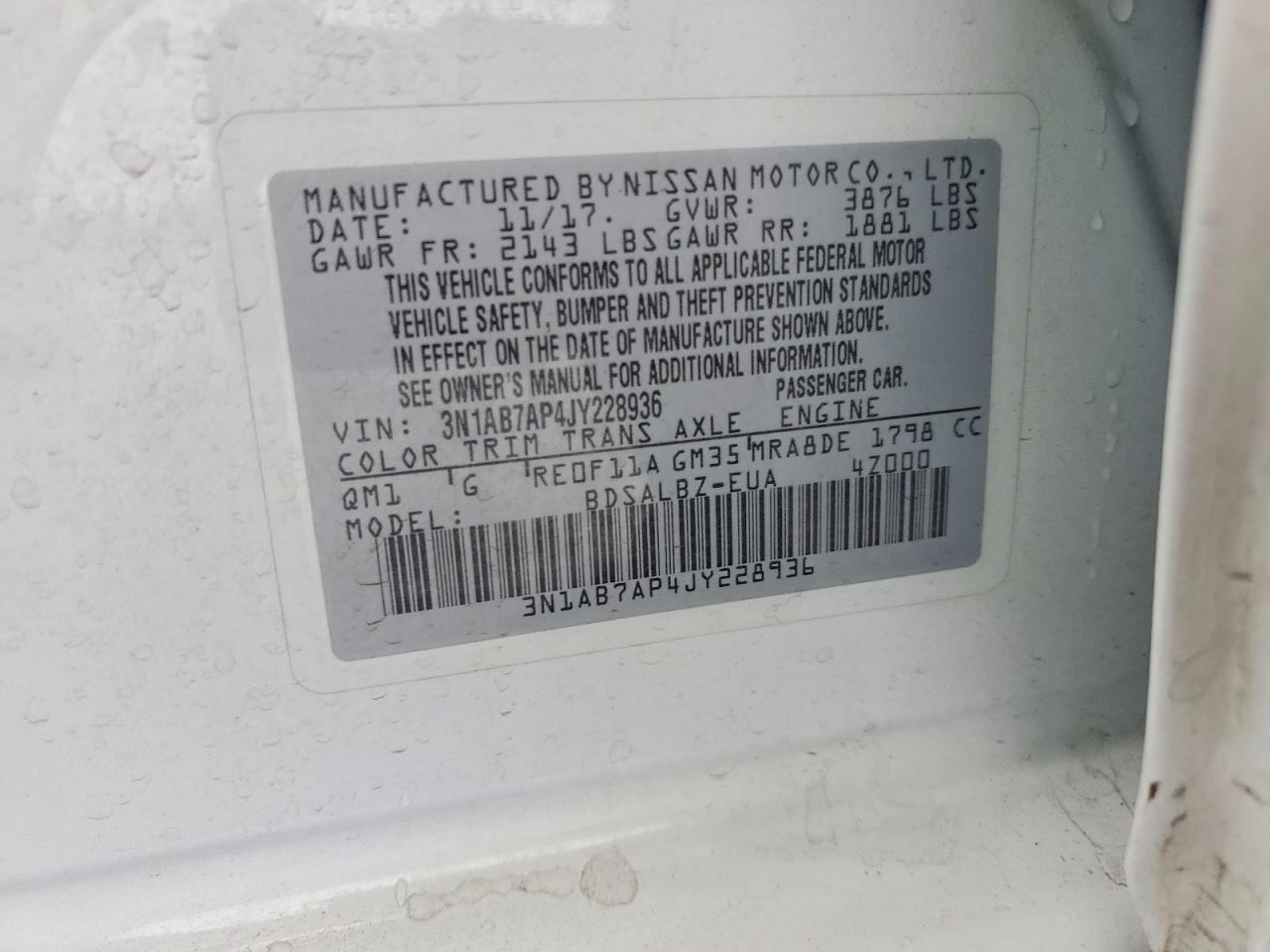 2018 Nissan Sentra S White vin: 3N1AB7AP4JY228936