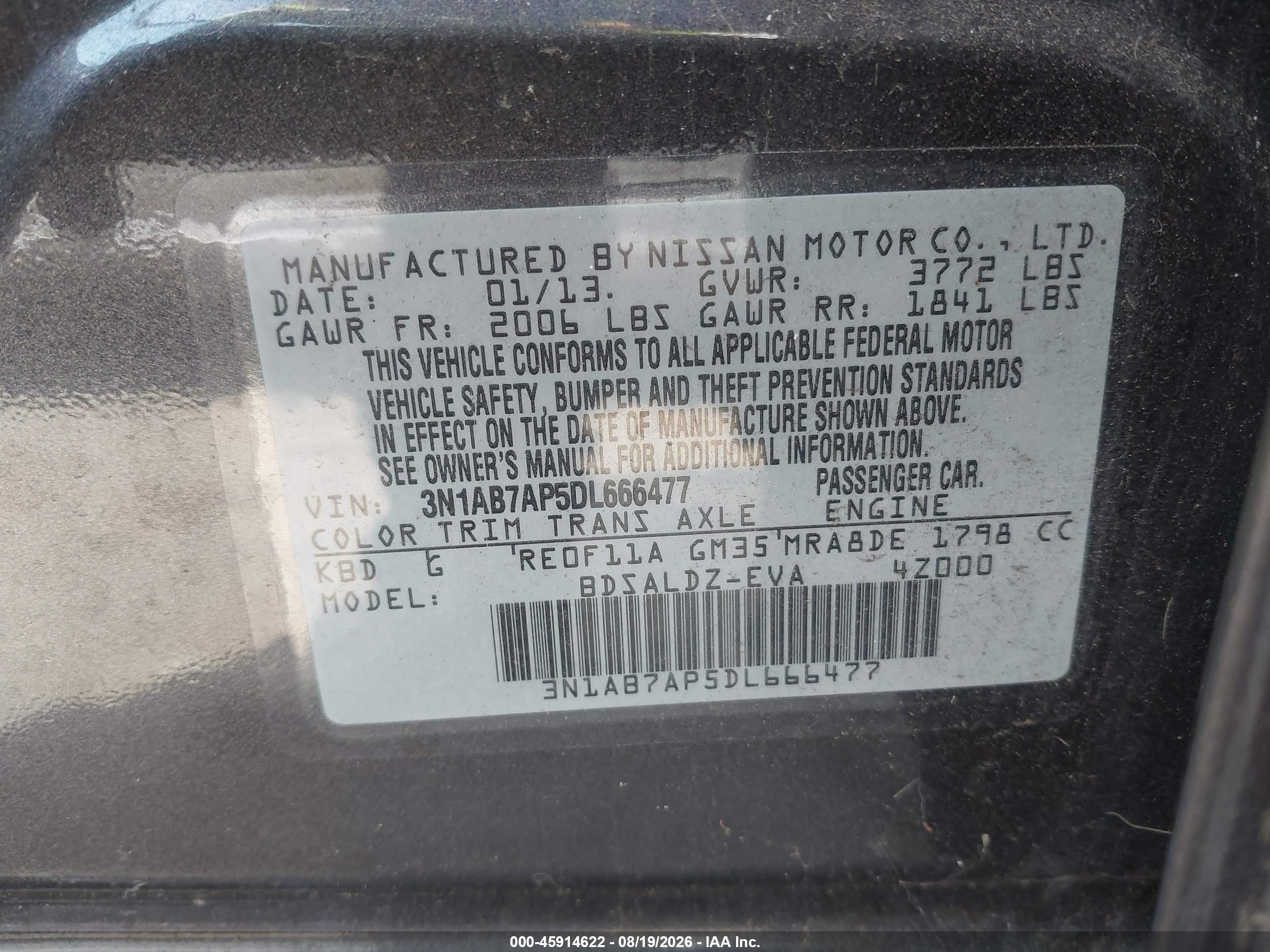 2013 Nissan Sentra Sv Серый vin: 3N1AB7AP5DL666477