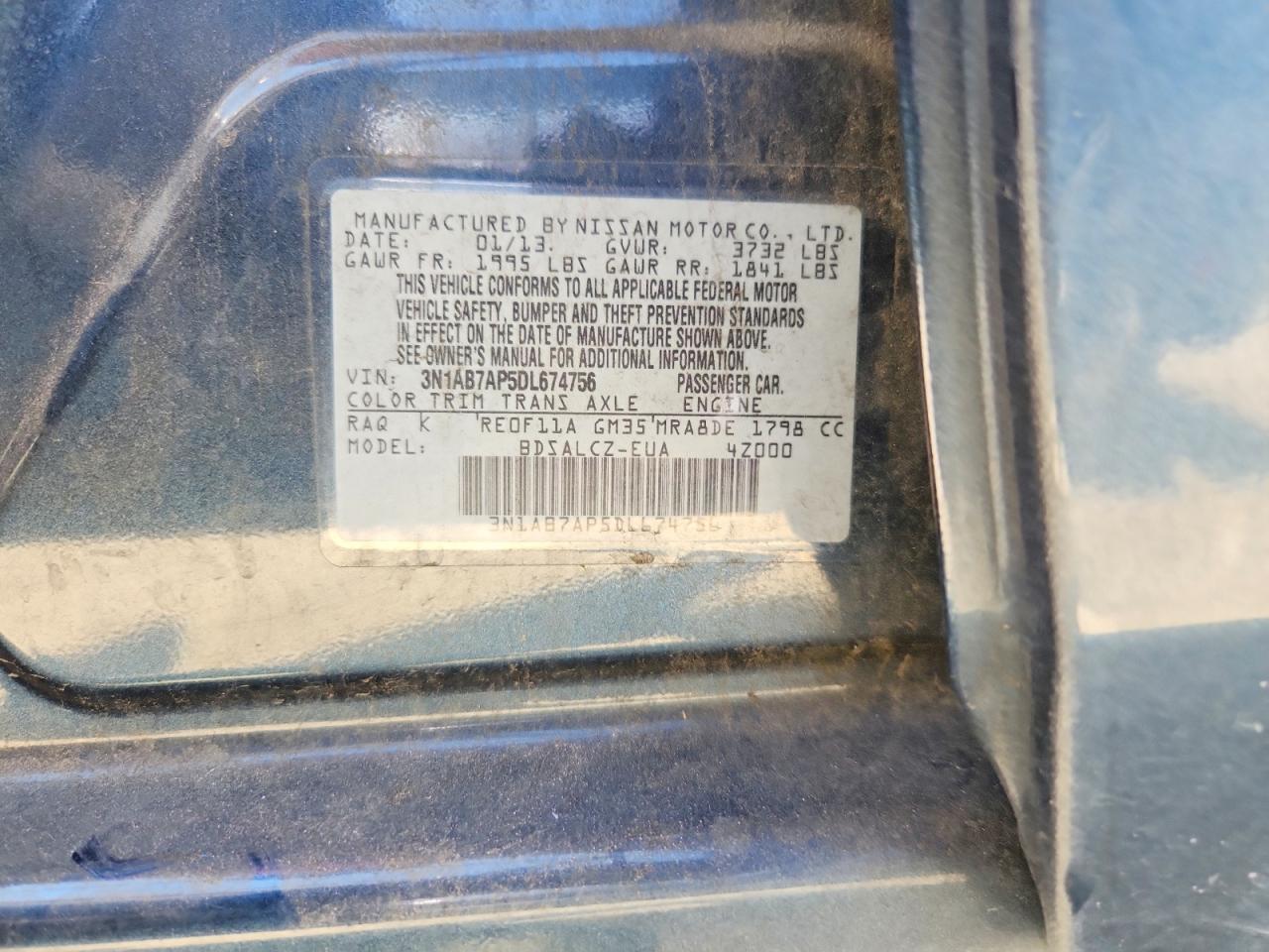 2013 Nissan Sentra S Blue vin: 3N1AB7AP5DL674756
