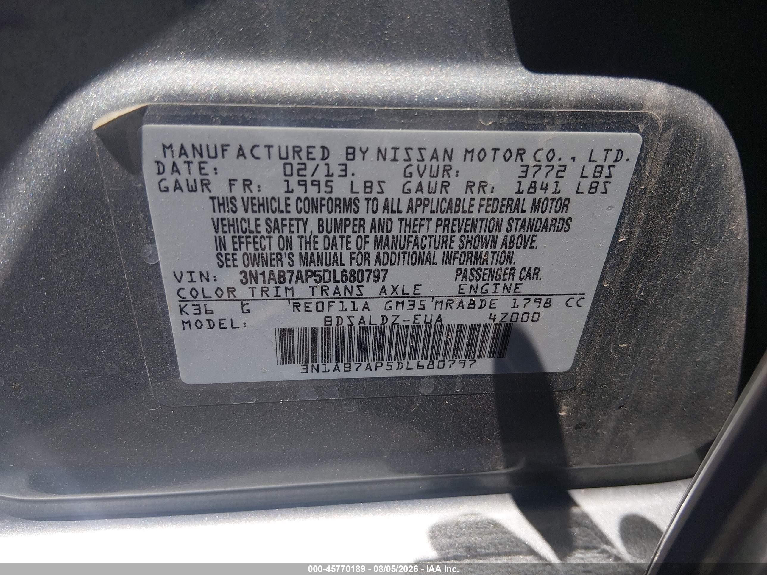 2013 Nissan Sentra Sv Gray vin: 3N1AB7AP5DL680797