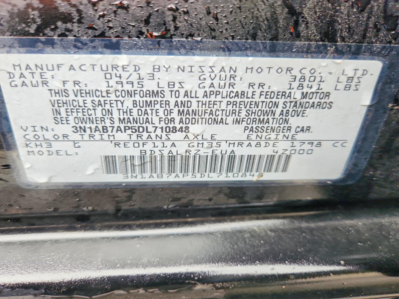 2013 Nissan Sentra S/sv/sr/sl Black vin: 3N1AB7AP5DL710848