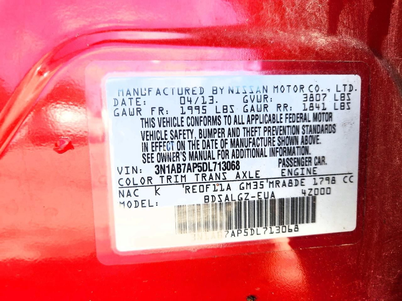 2013 Nissan Sentra S Red vin: 3N1AB7AP5DL713068