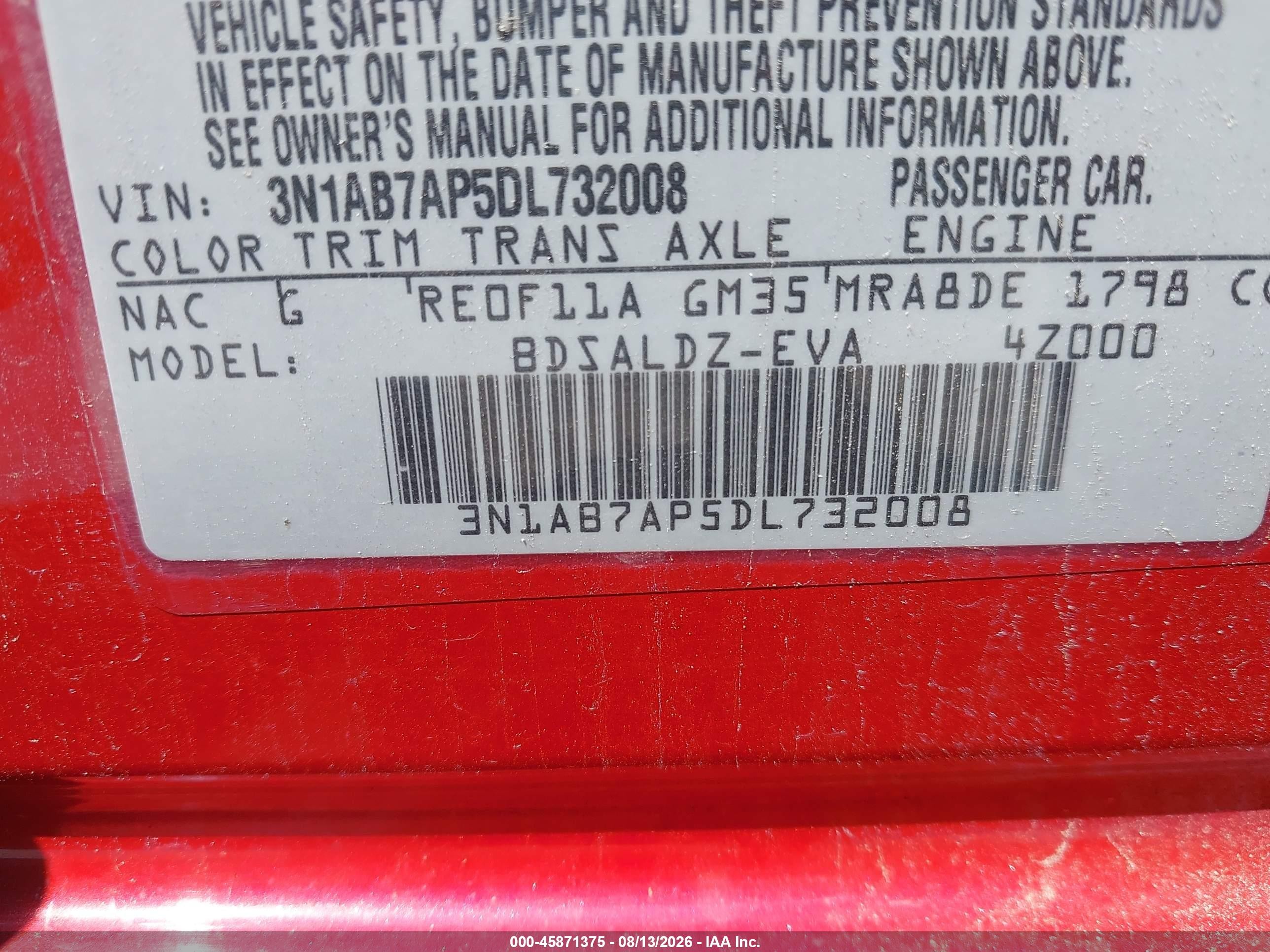 2013 Nissan Sentra Sv Red vin: 3N1AB7AP5DL732008