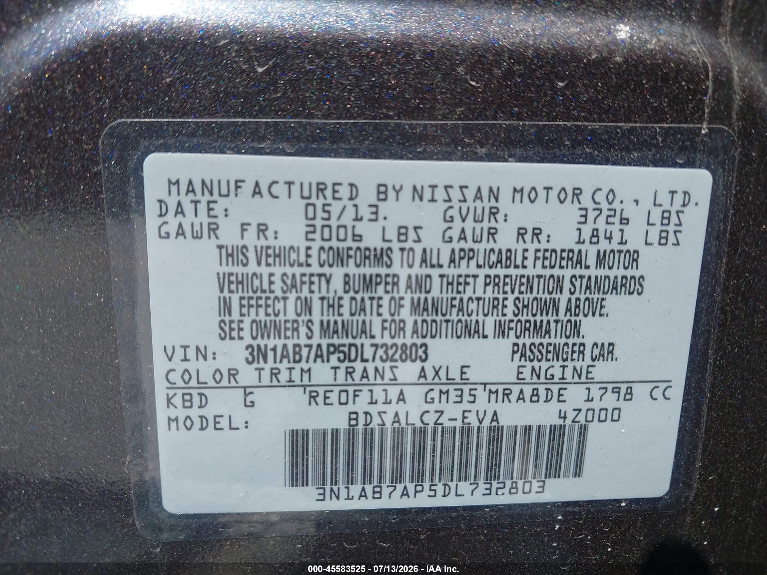 2013 Nissan Sentra S Gray vin: 3N1AB7AP5DL732803