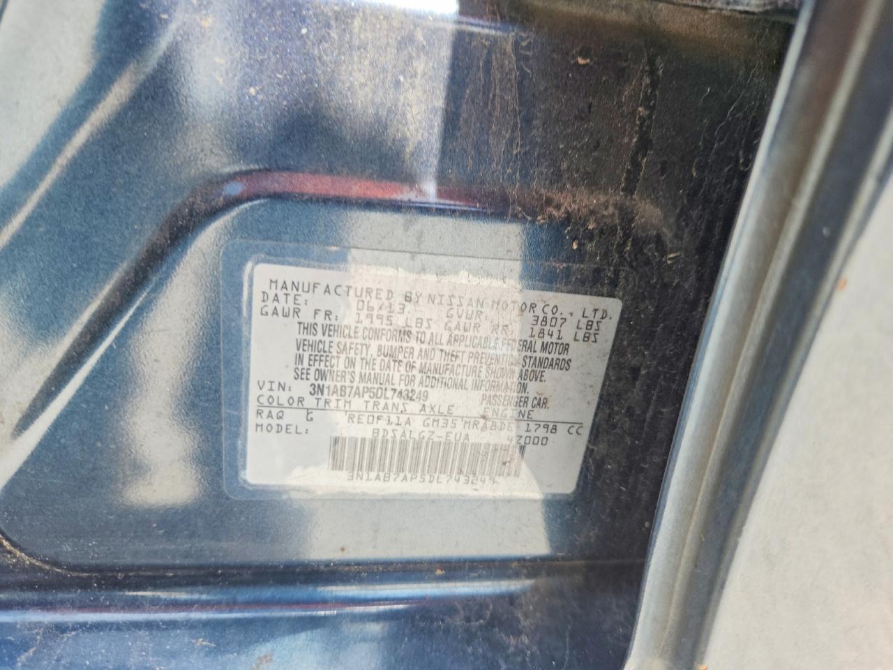 2013 Nissan Sentra S Blue vin: 3N1AB7AP5DL743249