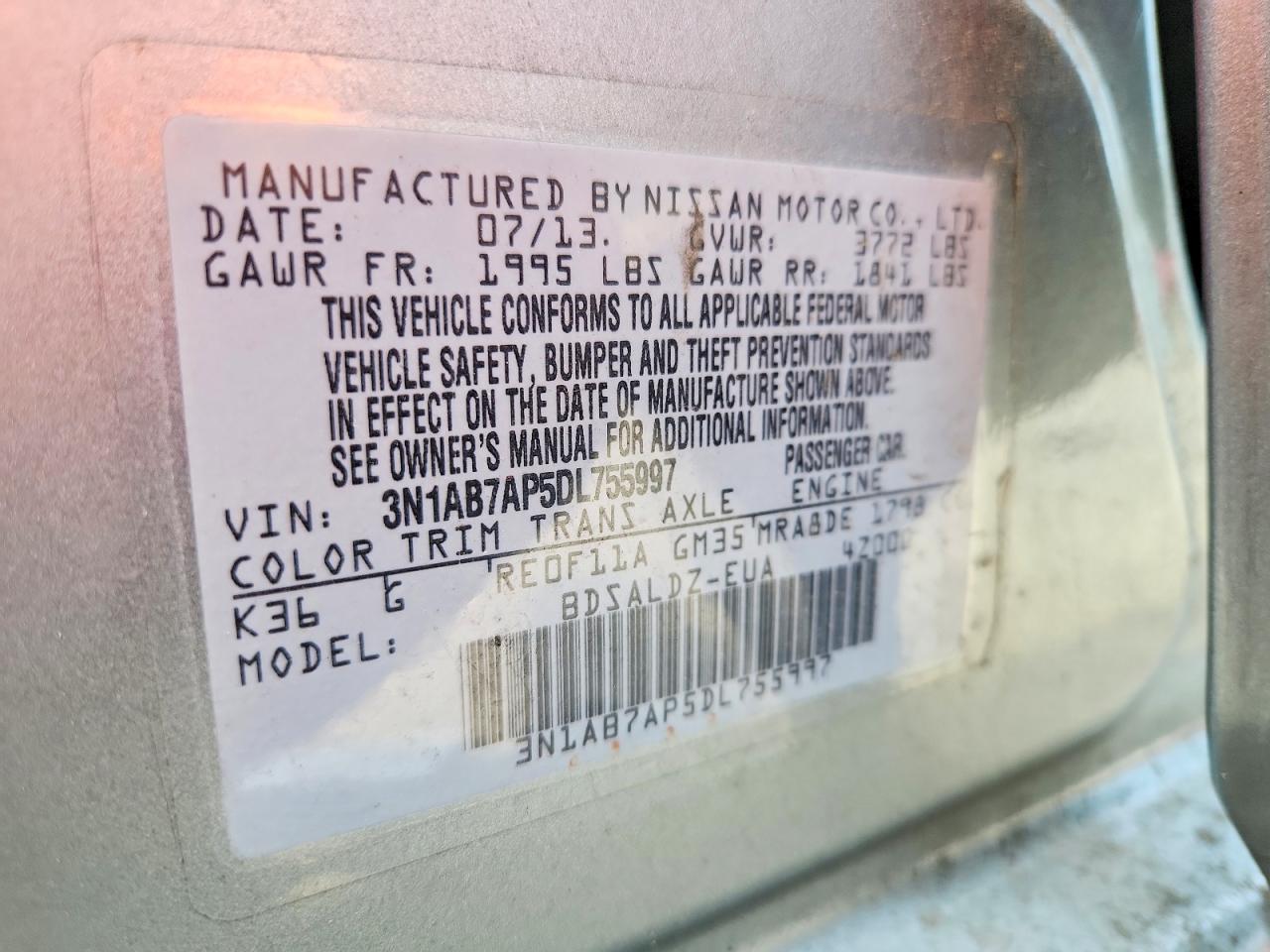 2013 Nissan Sentra S Silver vin: 3N1AB7AP5DL755997