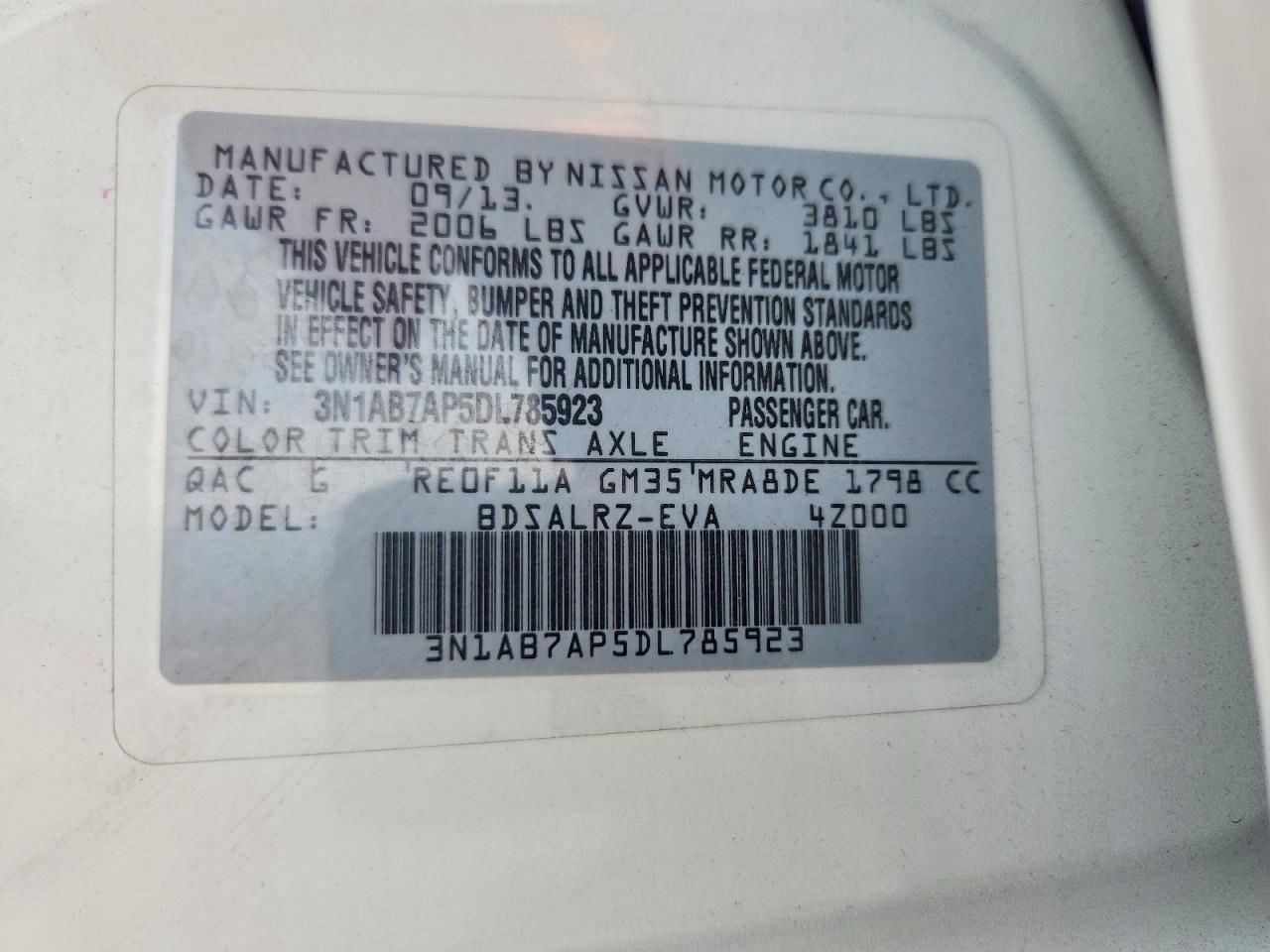 2013 Nissan Sentra S White vin: 3N1AB7AP5DL785923