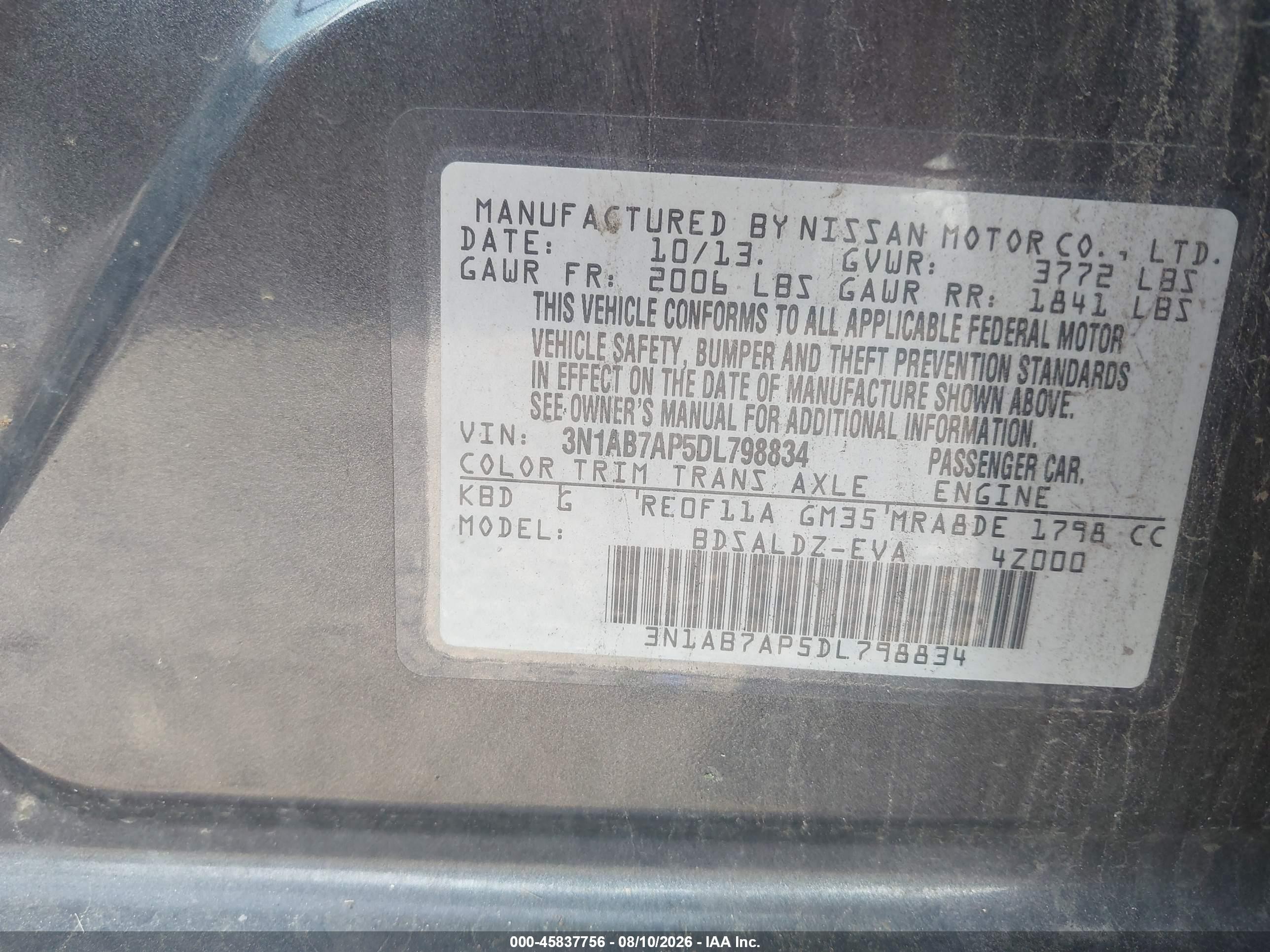 2013 Nissan Sentra Sv Gray vin: 3N1AB7AP5DL798834