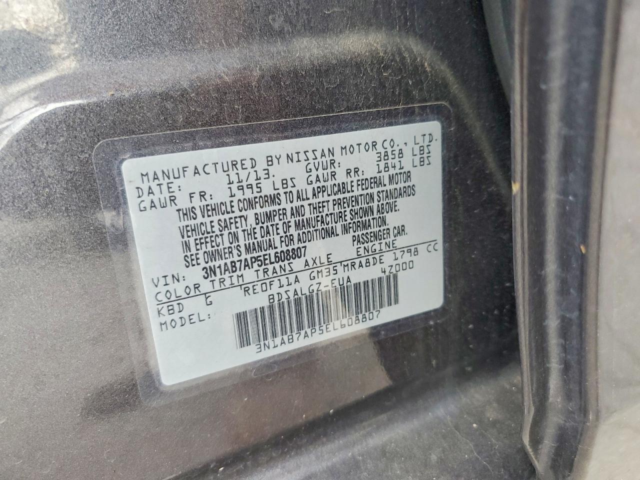 2014 Nissan Sentra Sl Gray vin: 3N1AB7AP5EL608807
